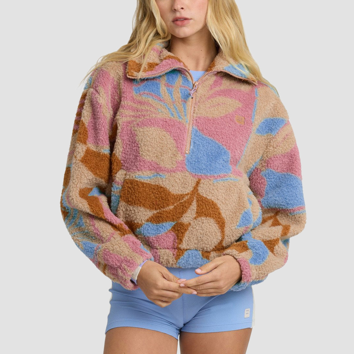 Billabong Barra Half Zip Fleece Jacket Oatmeal - Womens