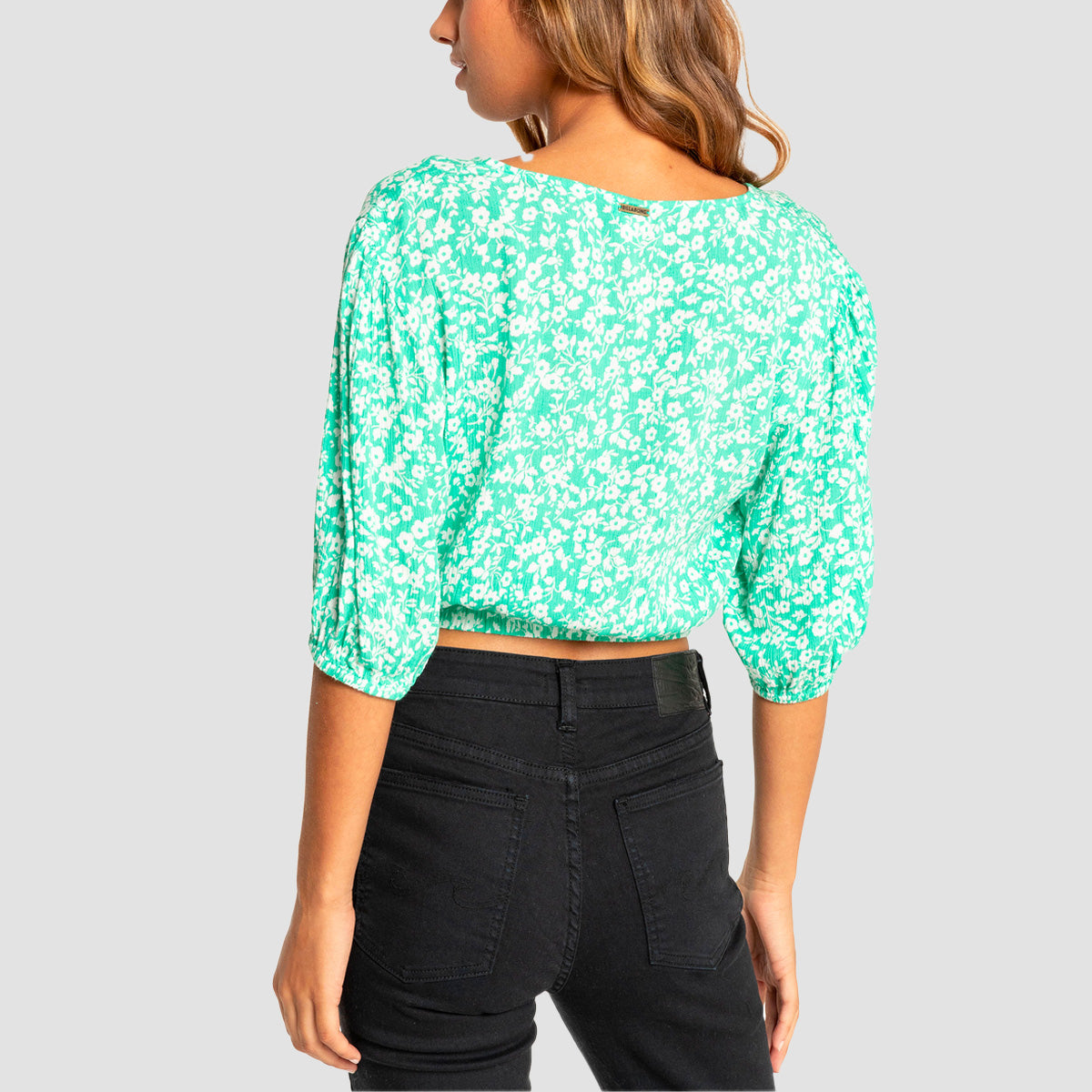 Billabong Too Cute Puff Sleeve V-Neck Top Tropical Green - Womens