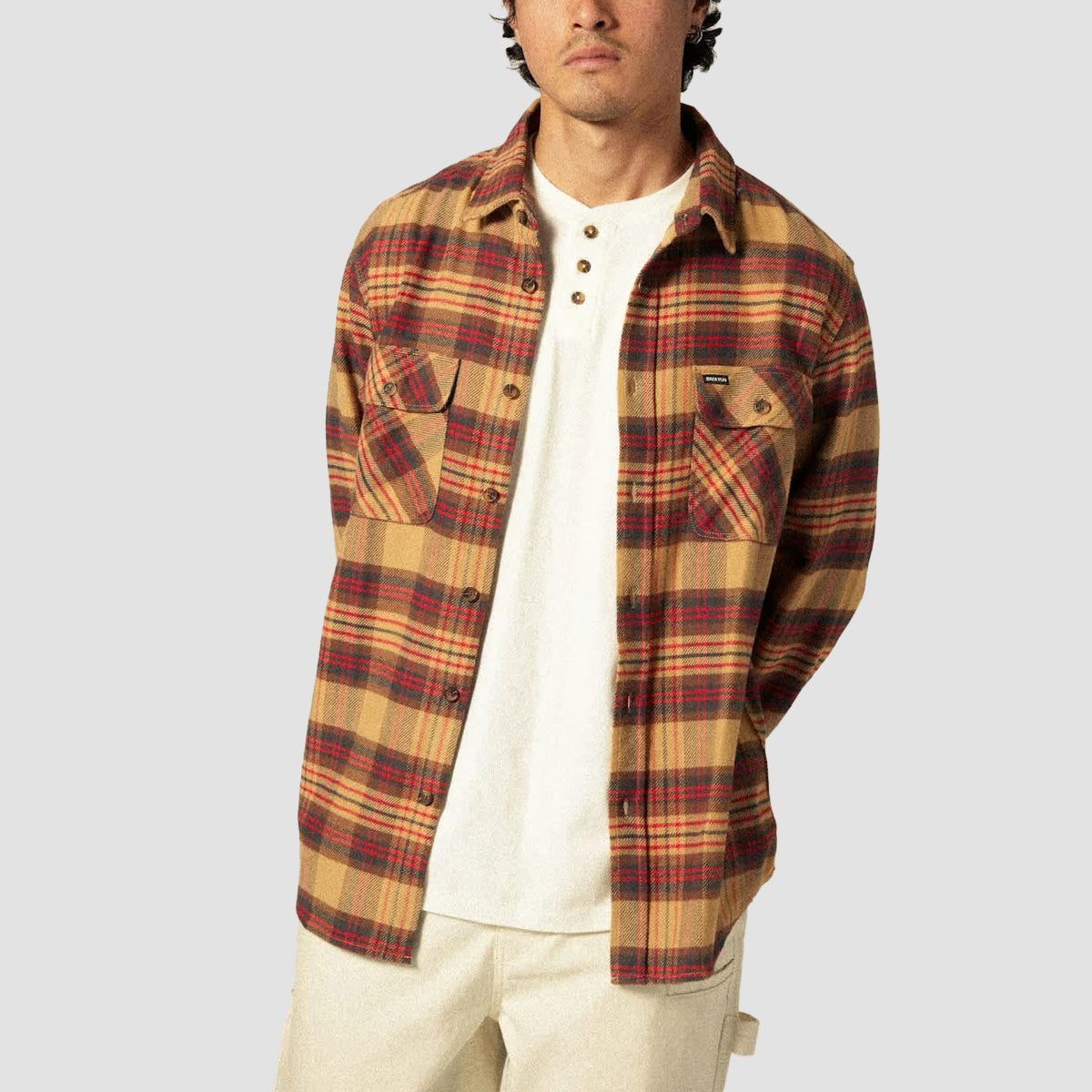 Brixton Bowery Flannel Longsleeve Shirt Curry/Washed Black/Crimson