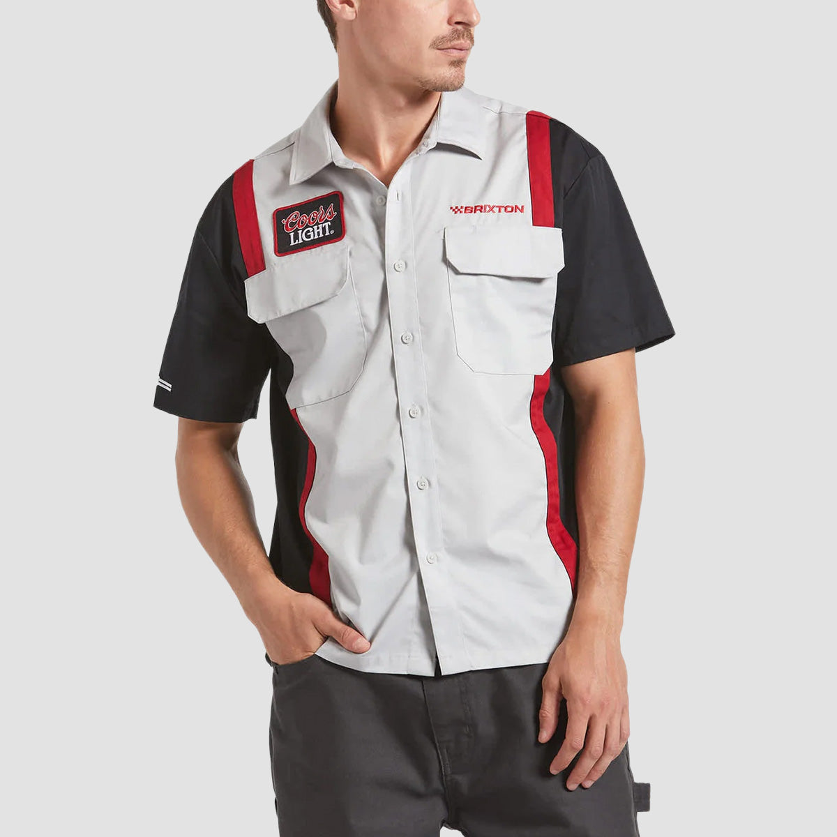 Brixton Coors Light Shake Down Short Sleeve Shirt Silver/Black