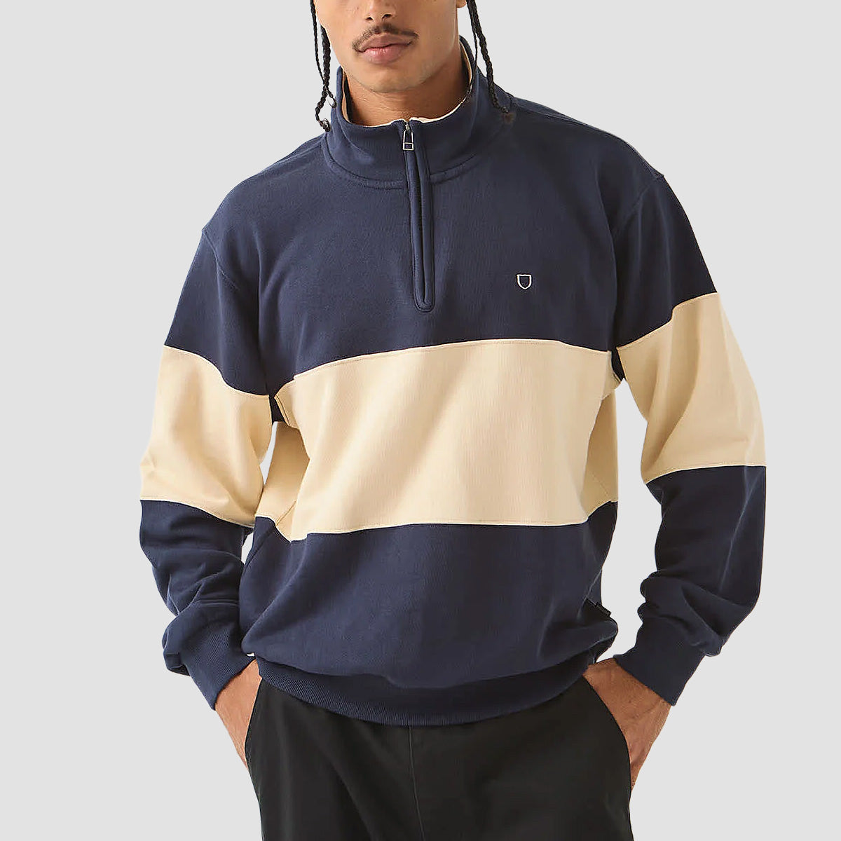 Brixton Danville Quarter Zip Sweatshirt Navy/Whitecap