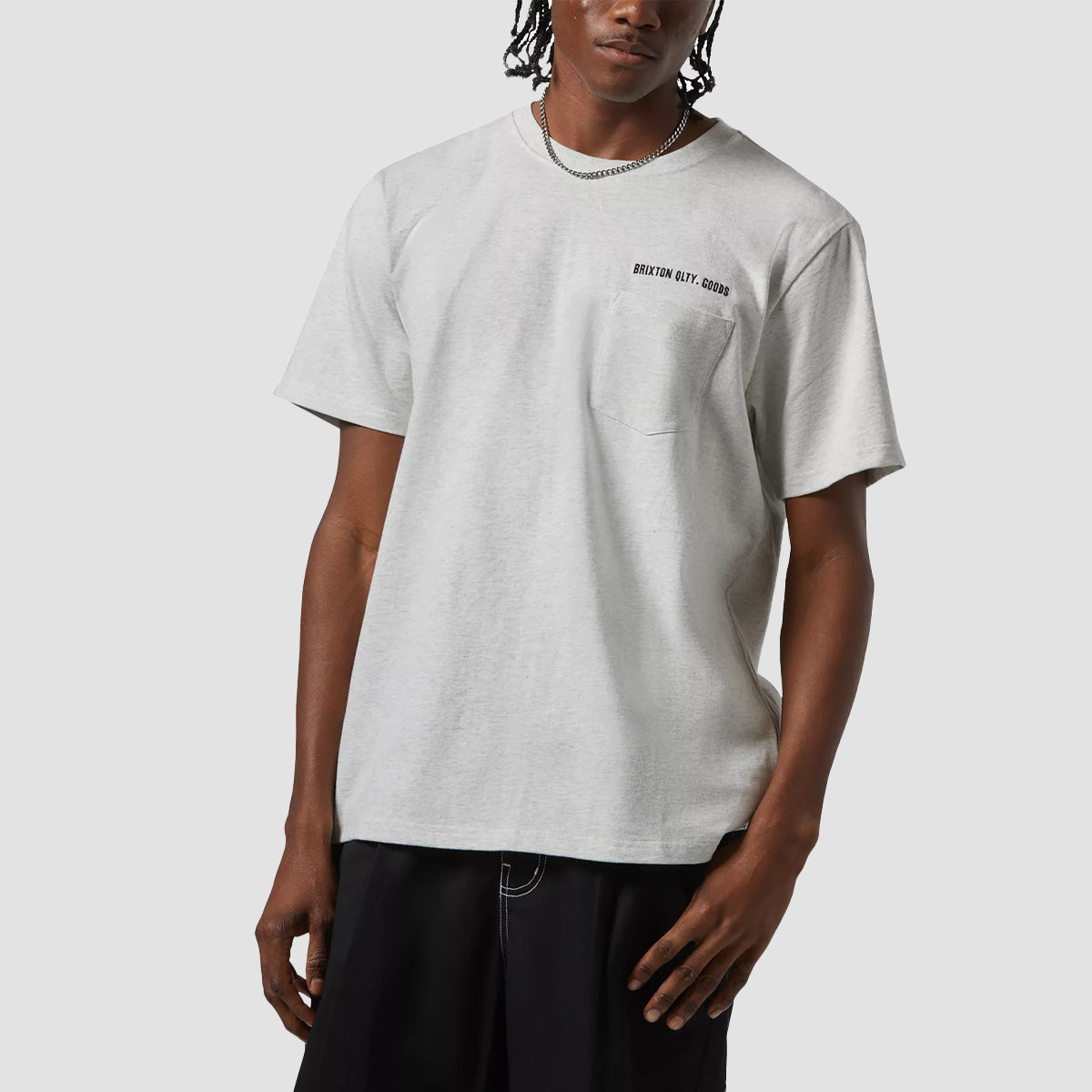 Brixton Embroidered Heavy Weight Pocket T-Shirt Heather Grey Ash