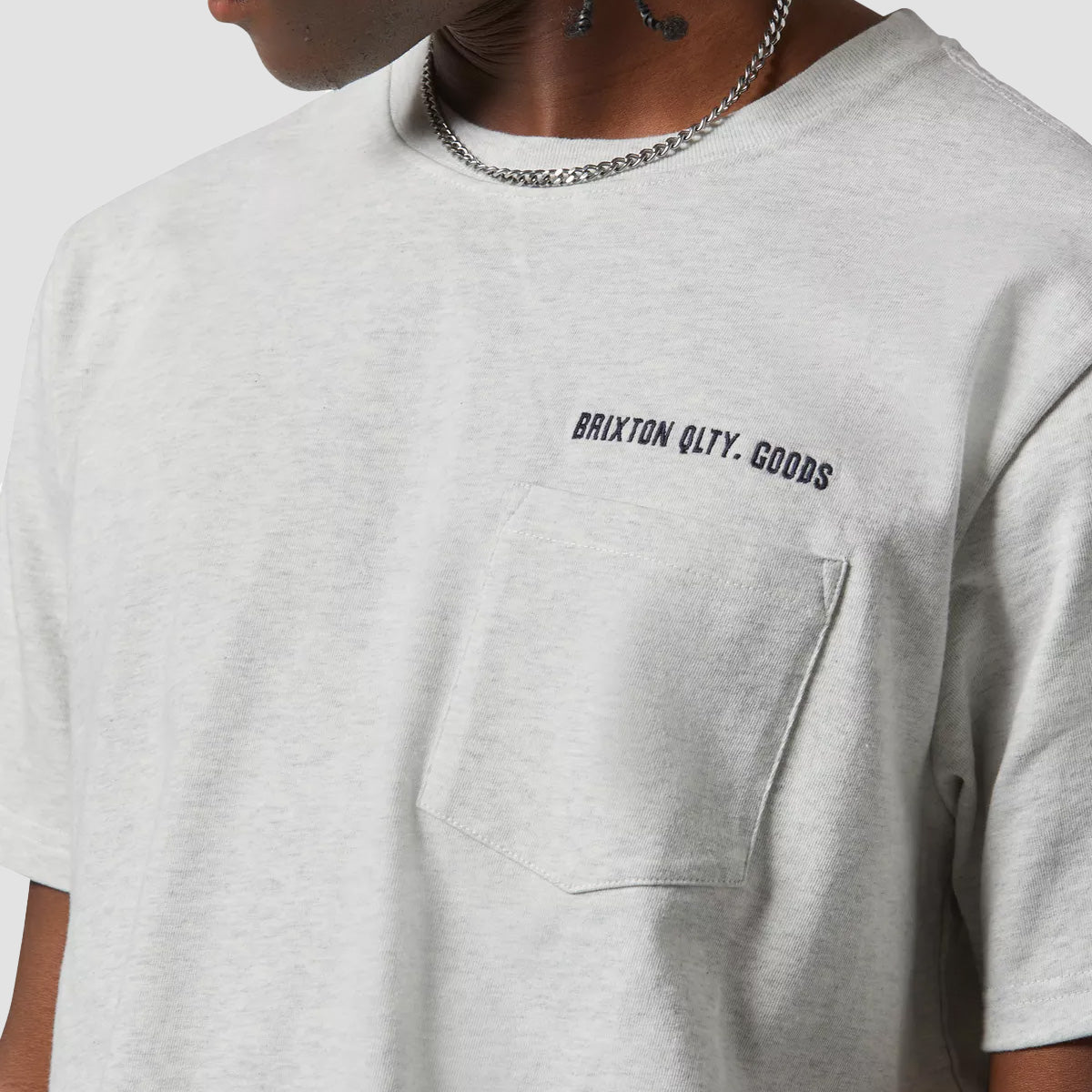 Brixton Embroidered Heavy Weight Pocket T-Shirt Heather Grey Ash