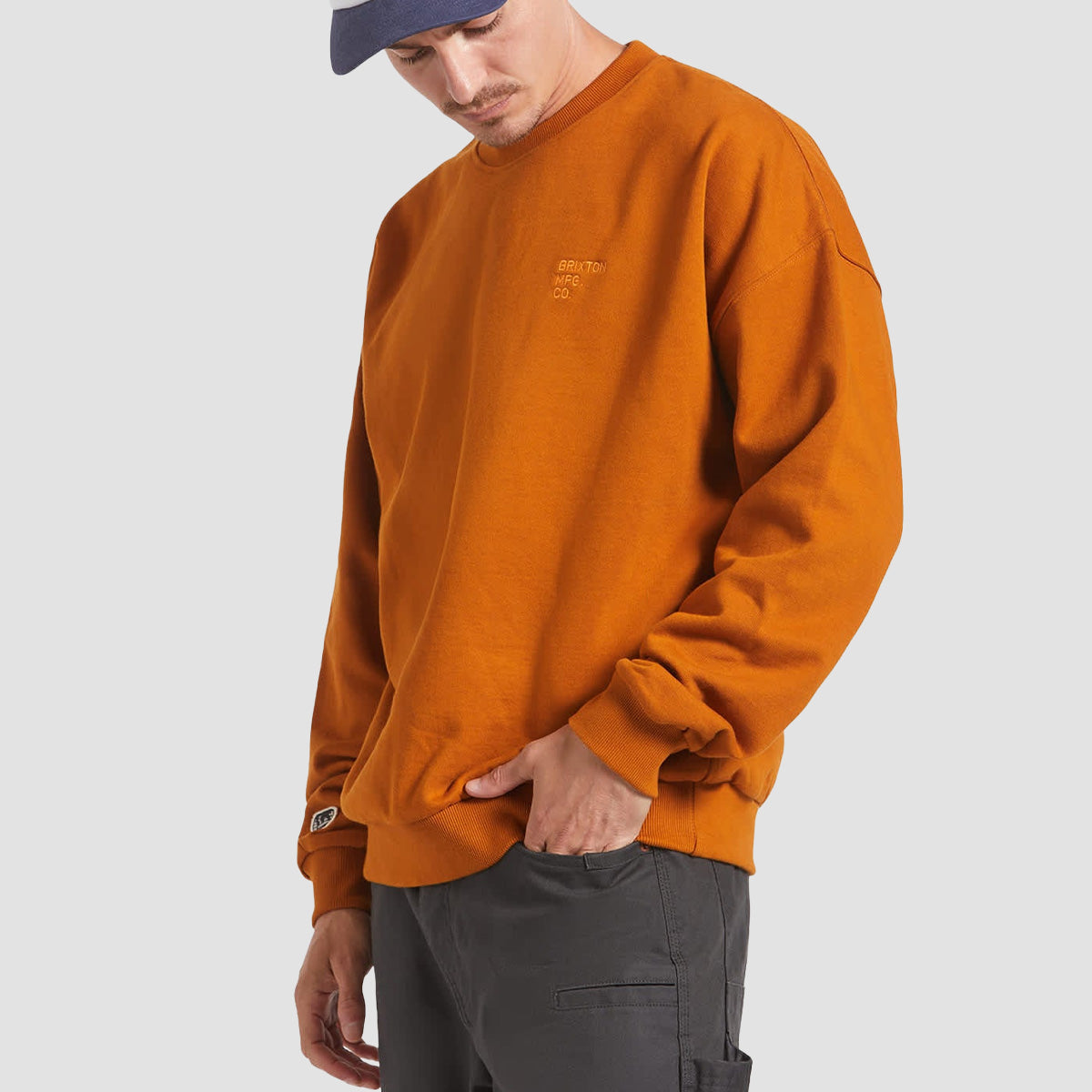 Brixton Embroidered Heavyweight Oversized Crew Sweatshirt Rustic Caramel