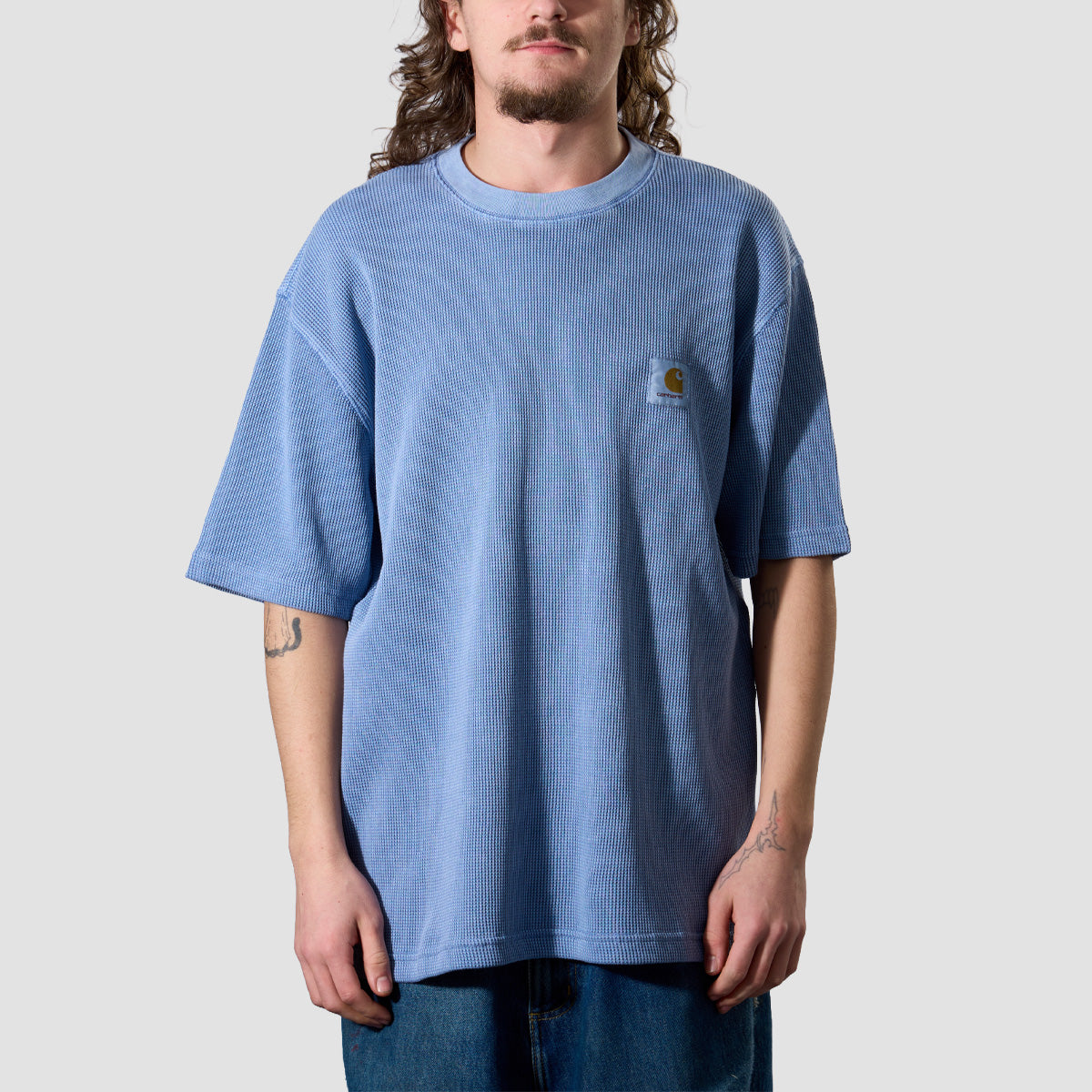 Carhartt WIP Nelson Waffle T-Shirt Gentle Blue Garment Dyed