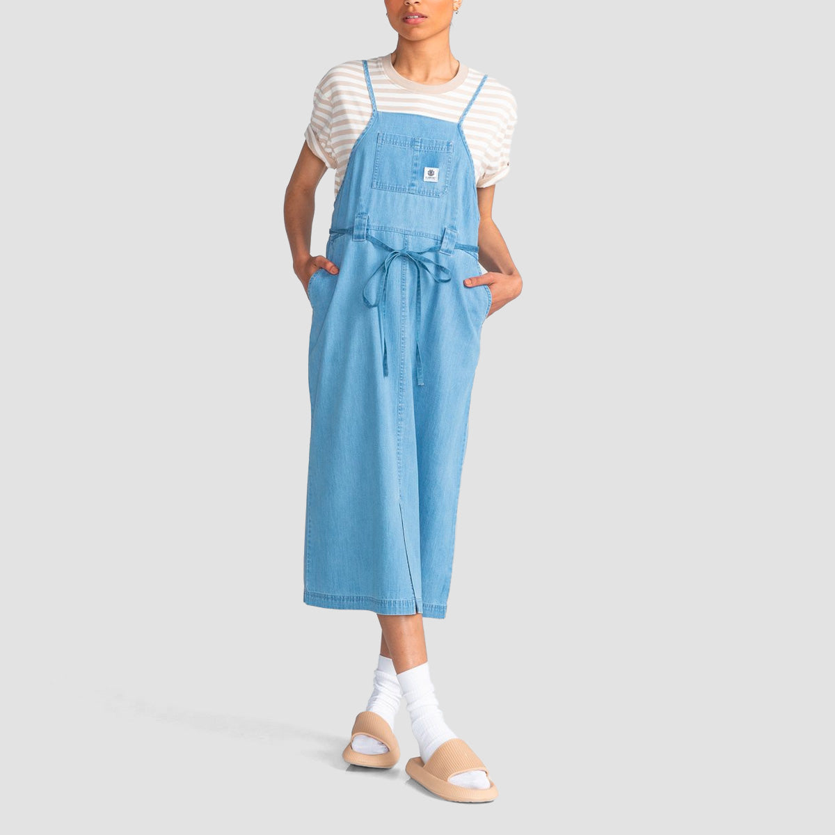 Element Denim Apron Midi Dress Bleached - Womens