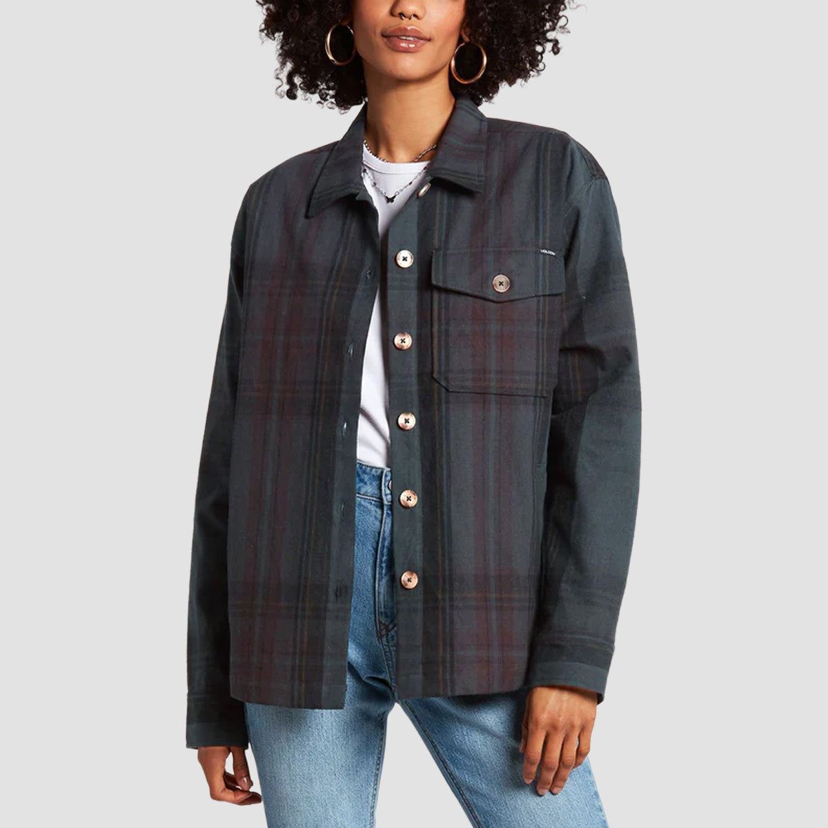 Volcom Sound Trip Overshirt Jacket Black Plum - Womens