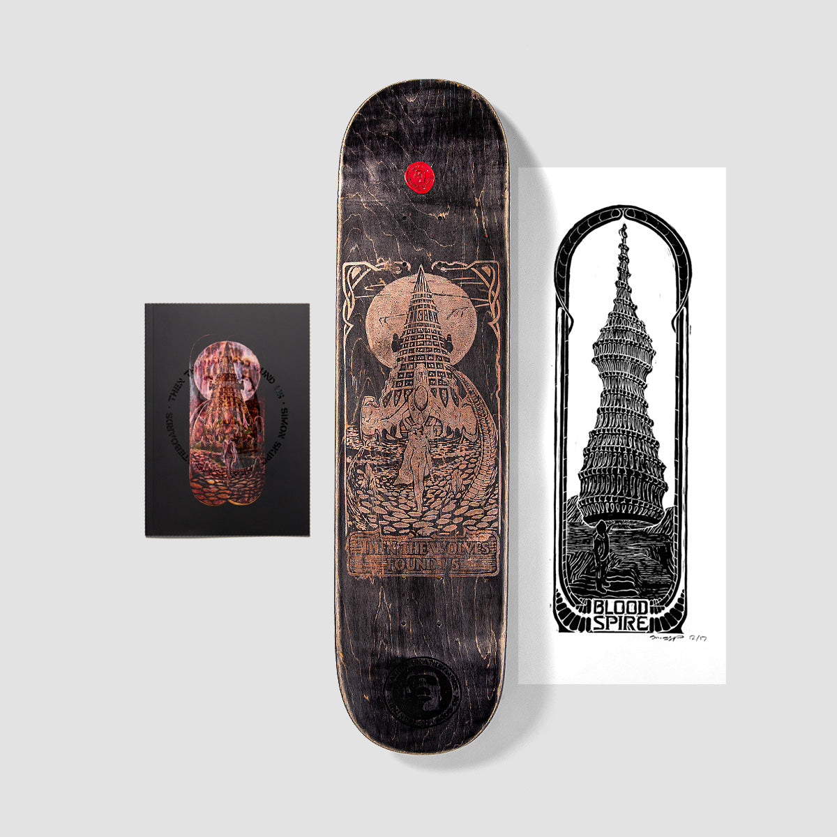Heathen Skipp Wolves On Squarehead Limited Edition Lino Cut Print Skateboard Deck - 8.375"