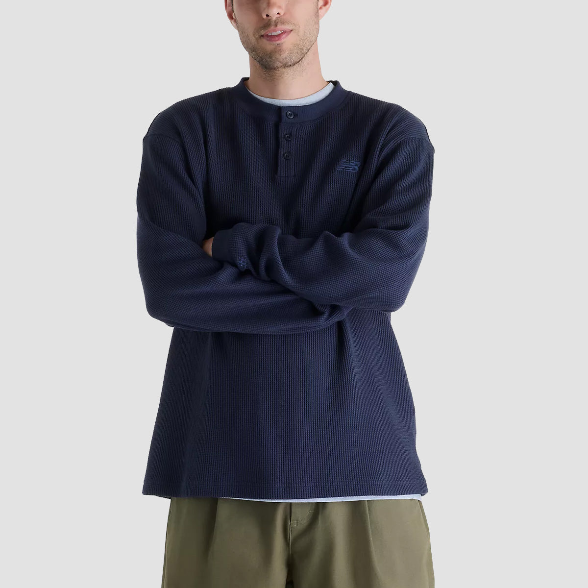 New Balance Numeric Waffle Knit Longsleeve Henley T-Shirt Dark Night