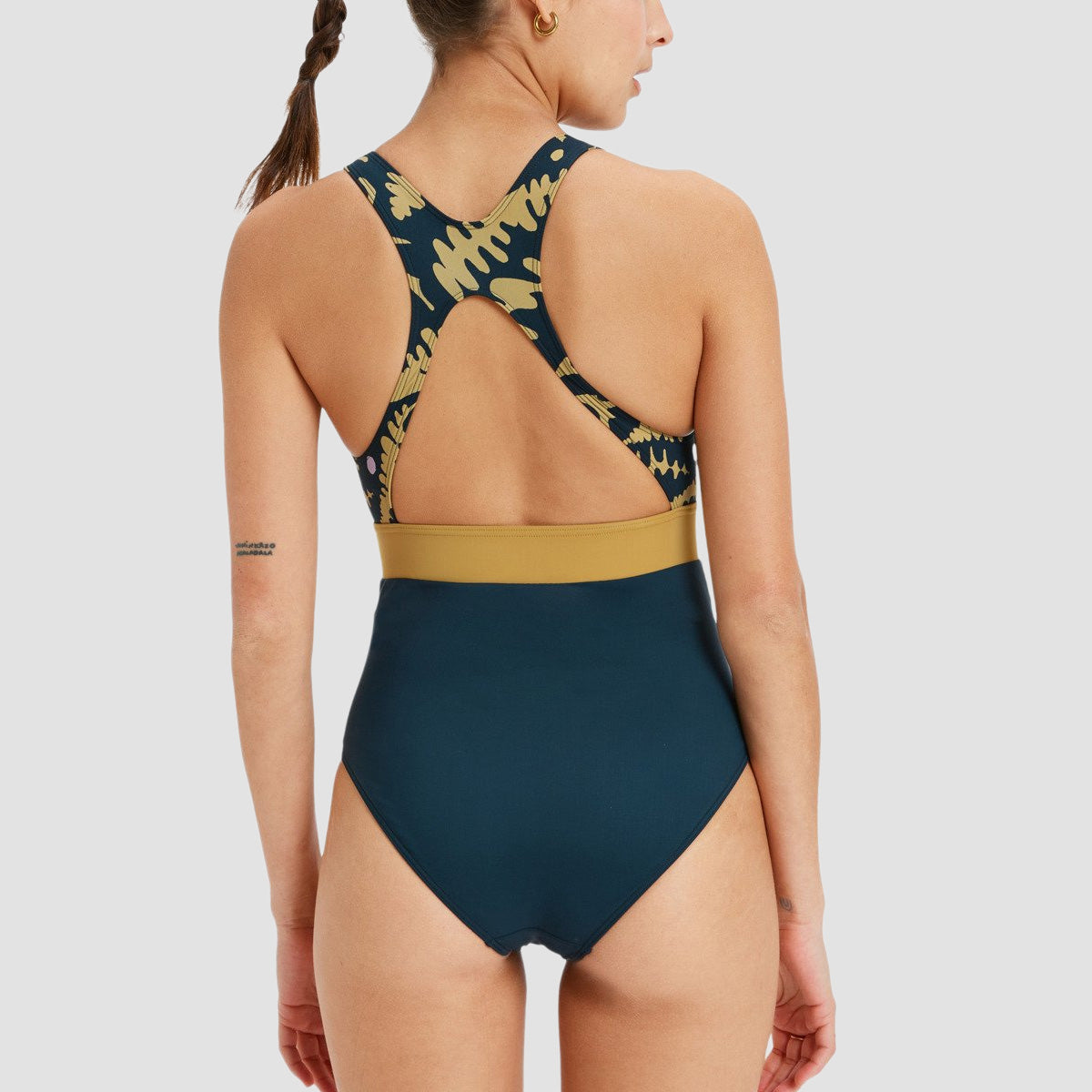 Roxy Active Front Zip Swimsuit Anthracite Big Flowers - Womens