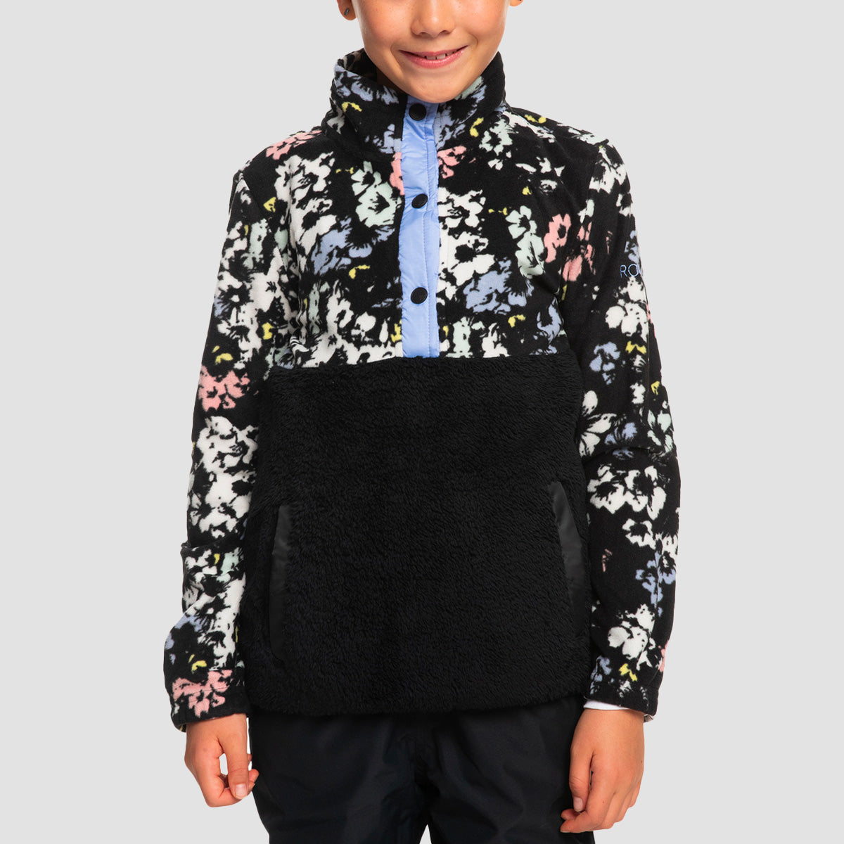 Roxy Alabama Girl Sherpa Fleece True Black Flowers - Girls