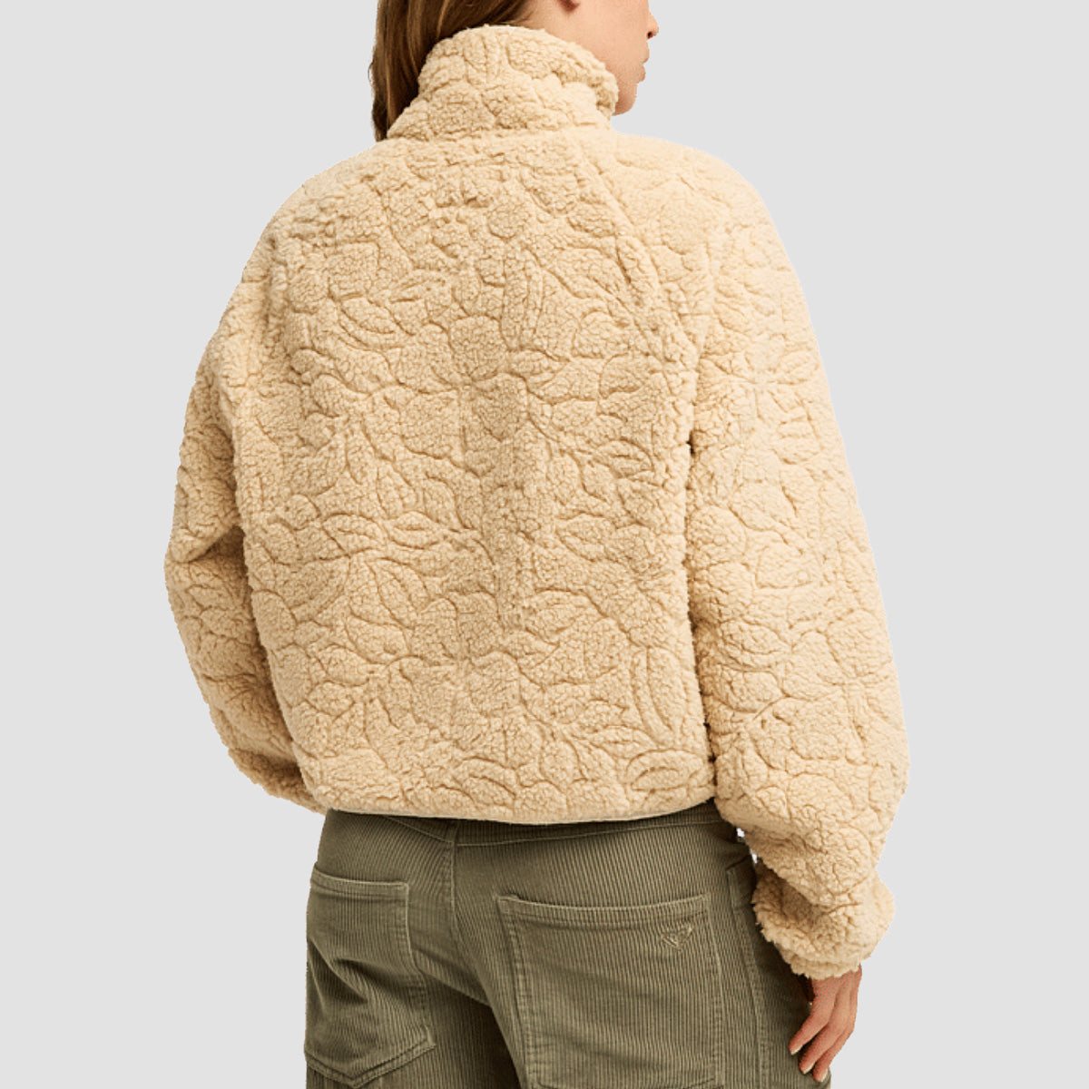 Roxy Blurry Cloud Sherpa Fleece Jacket Peeble Outline Mo - Womens