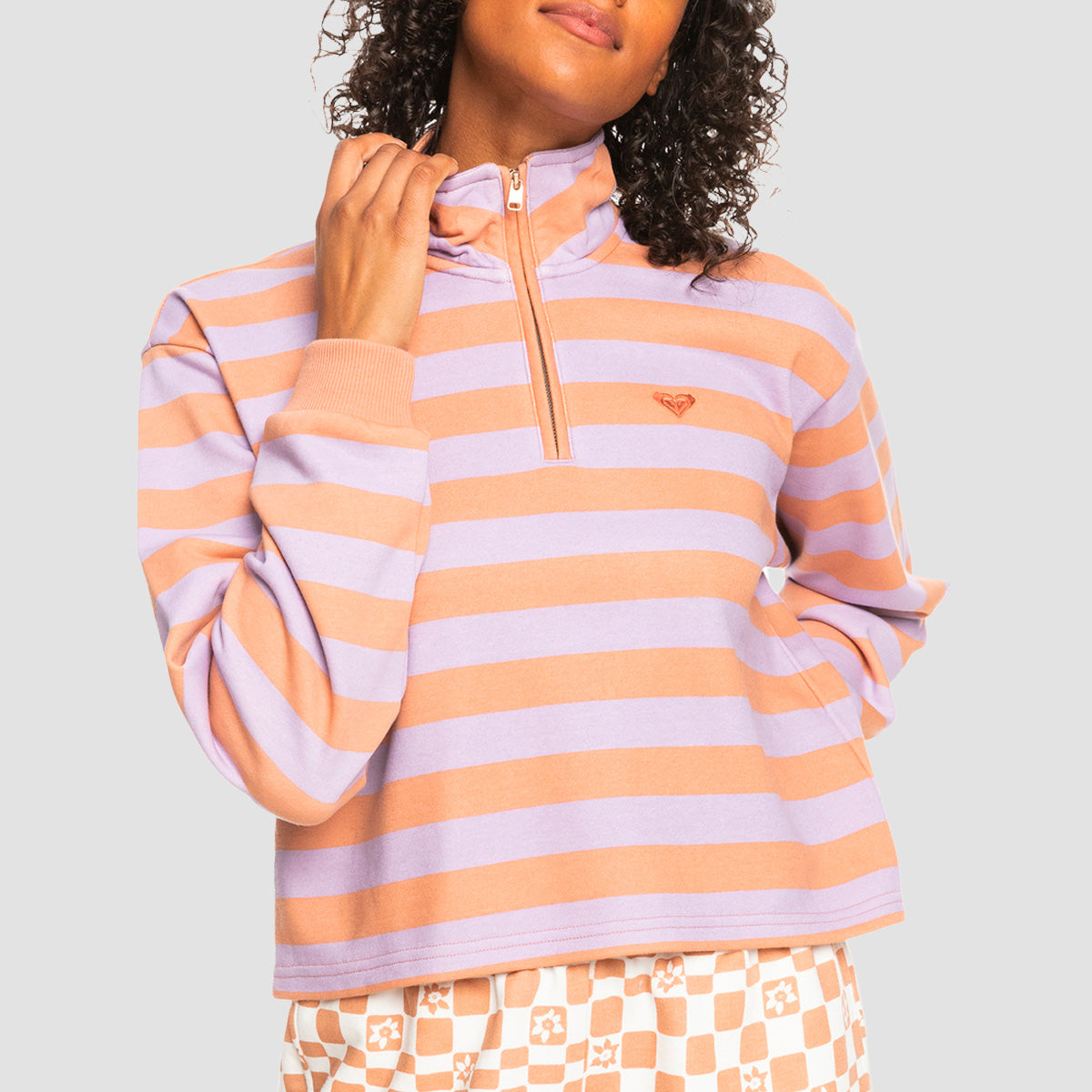 Roxy Carefree Vibe Half Zip Sweatshirt Cork Sunray Stripe Stripe - Womens