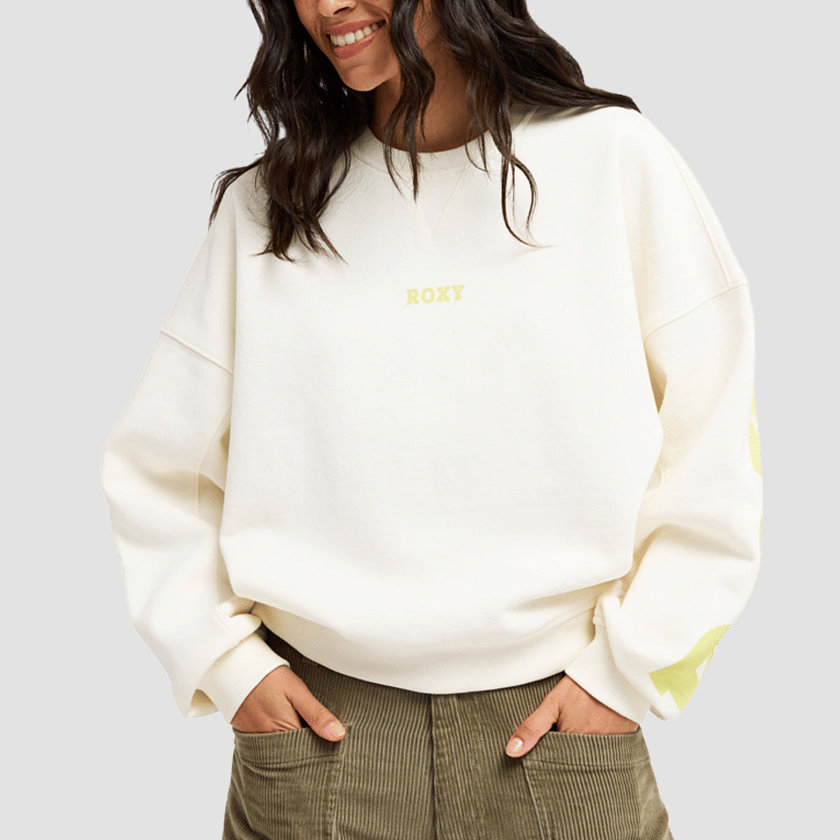 Roxy Frostbeam Oversized Crew Sweatshirt Coconut Milk - Womens