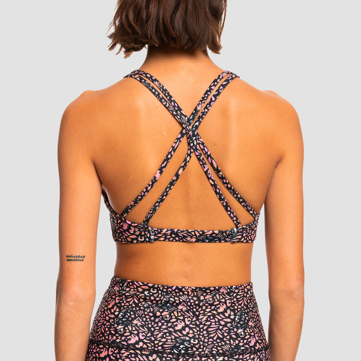 Roxy Heart Into It Sports Bra Anthracite Animal Dust - Womens