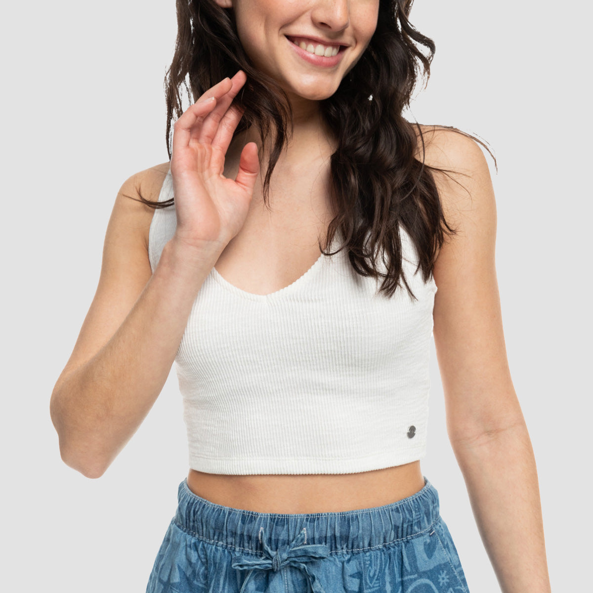 Roxy Please Come Back Cropped Vest Top Snow White - Womens