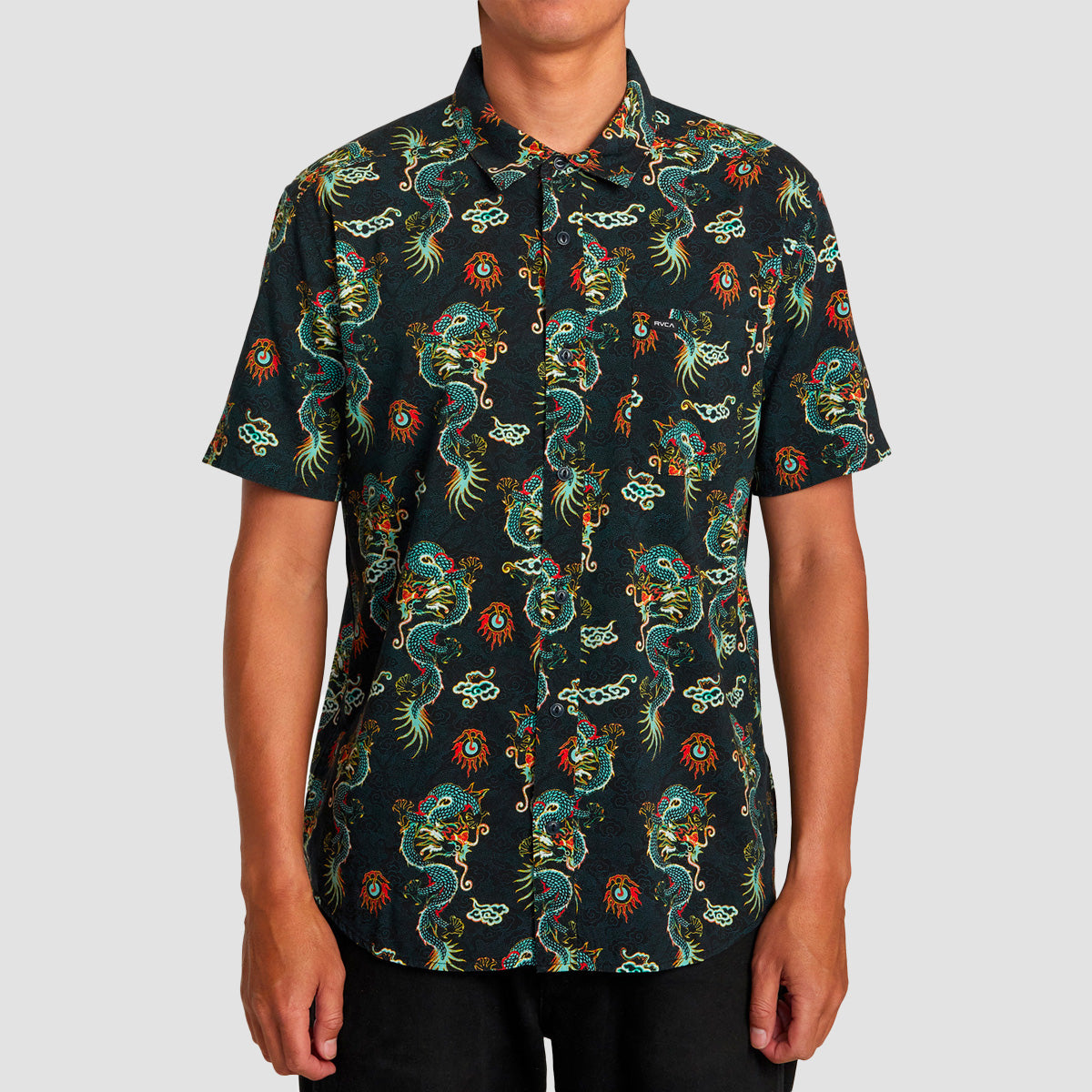 RVCA Neon Dragon Short Sleeve Shirt Black