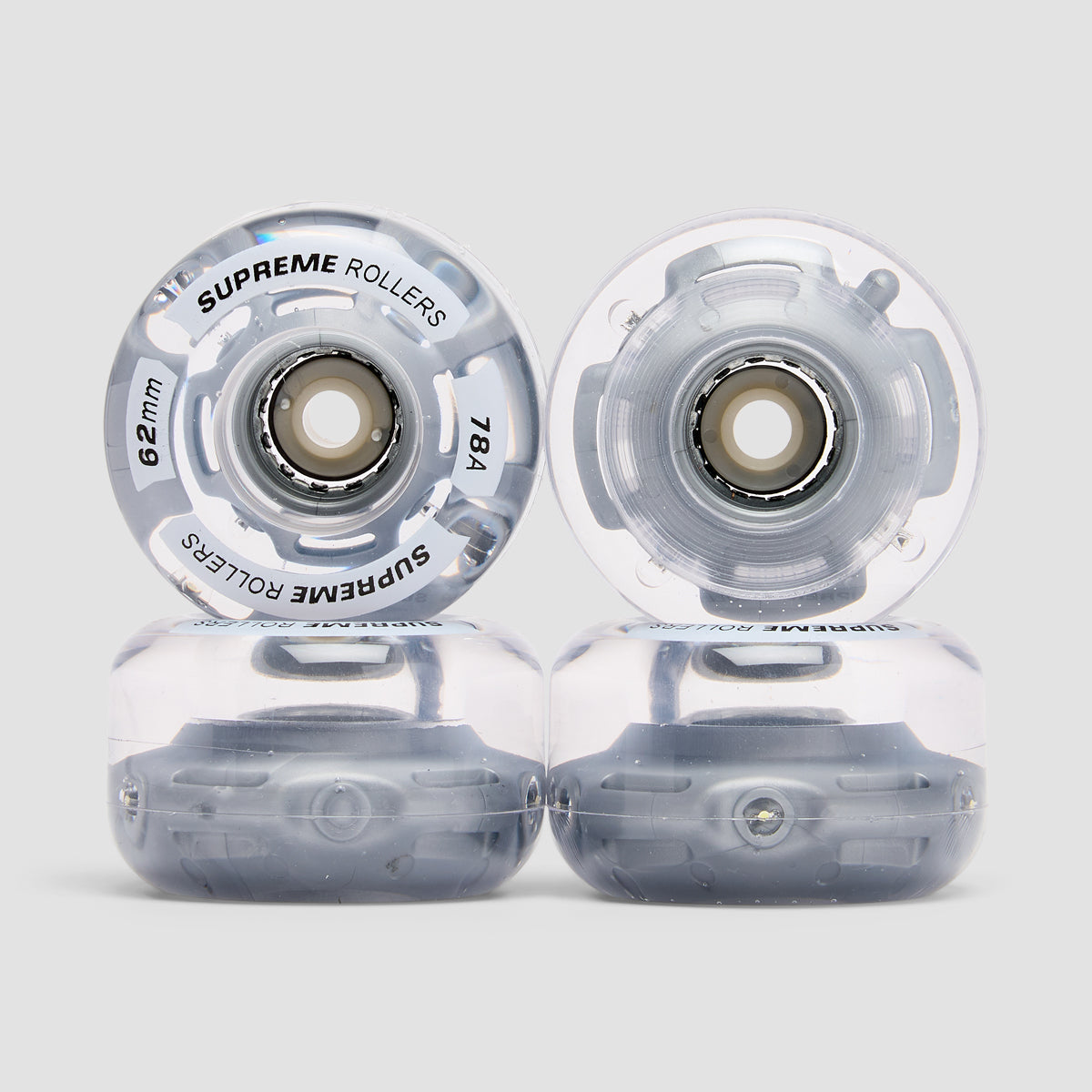 Supreme Rollers LED Light 78A Quad Wheels x4 Grey 62mm
