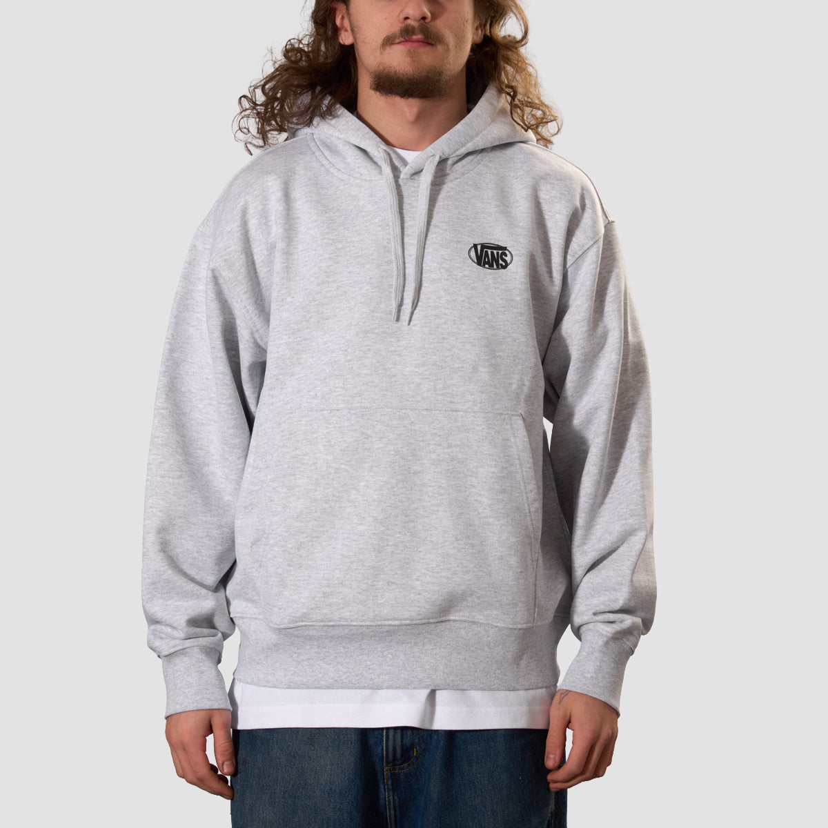 Vans Oval Logo Loose Pullover Hoodie Light Grey Heather