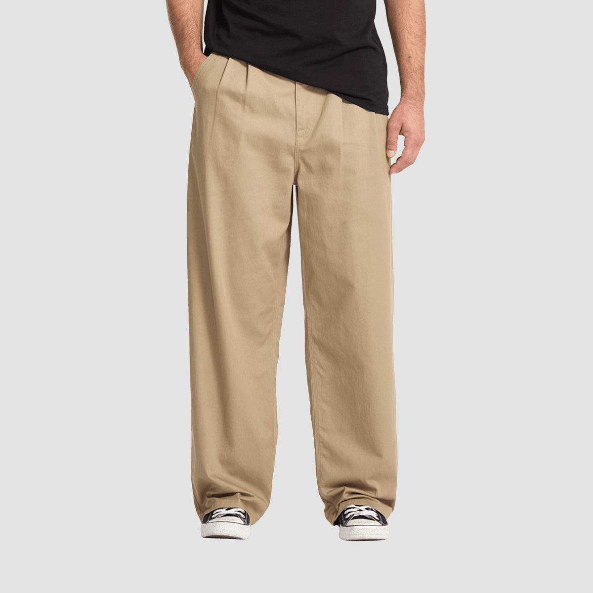 Volcom Baggos Pleat Chino Trousers Khaki