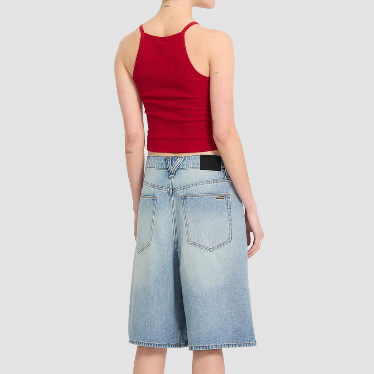 Volcom Beeggy Denim Shorts Dusty Blue Wash - Womens