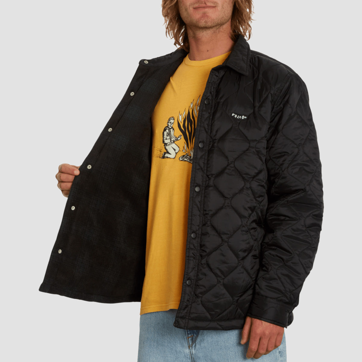 Volcom Bowered Plus Fleece lined Over Shirt Jacket Black