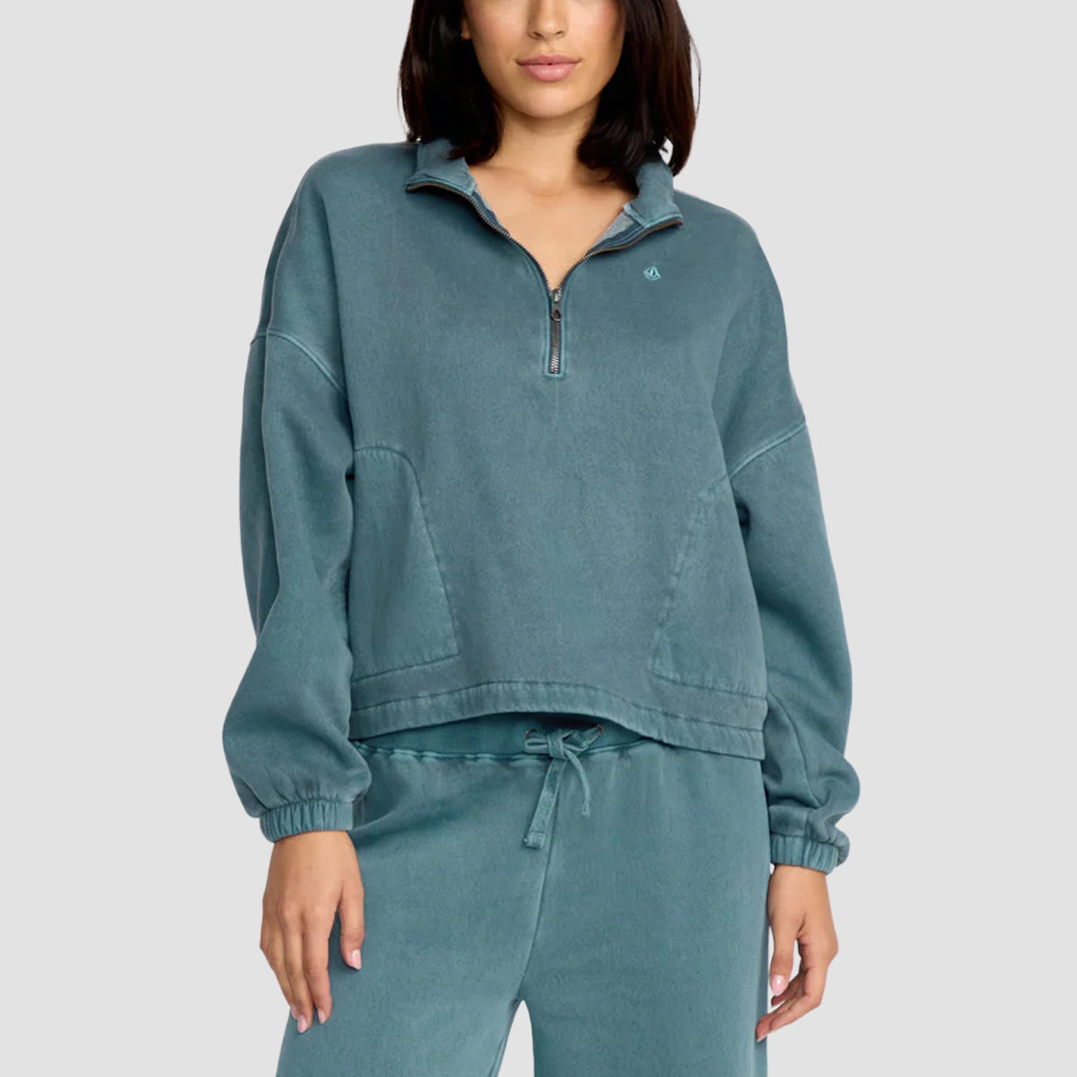 Volcom Stone Soft Quarter Zip Sweatshirt Emerald Green - Womens