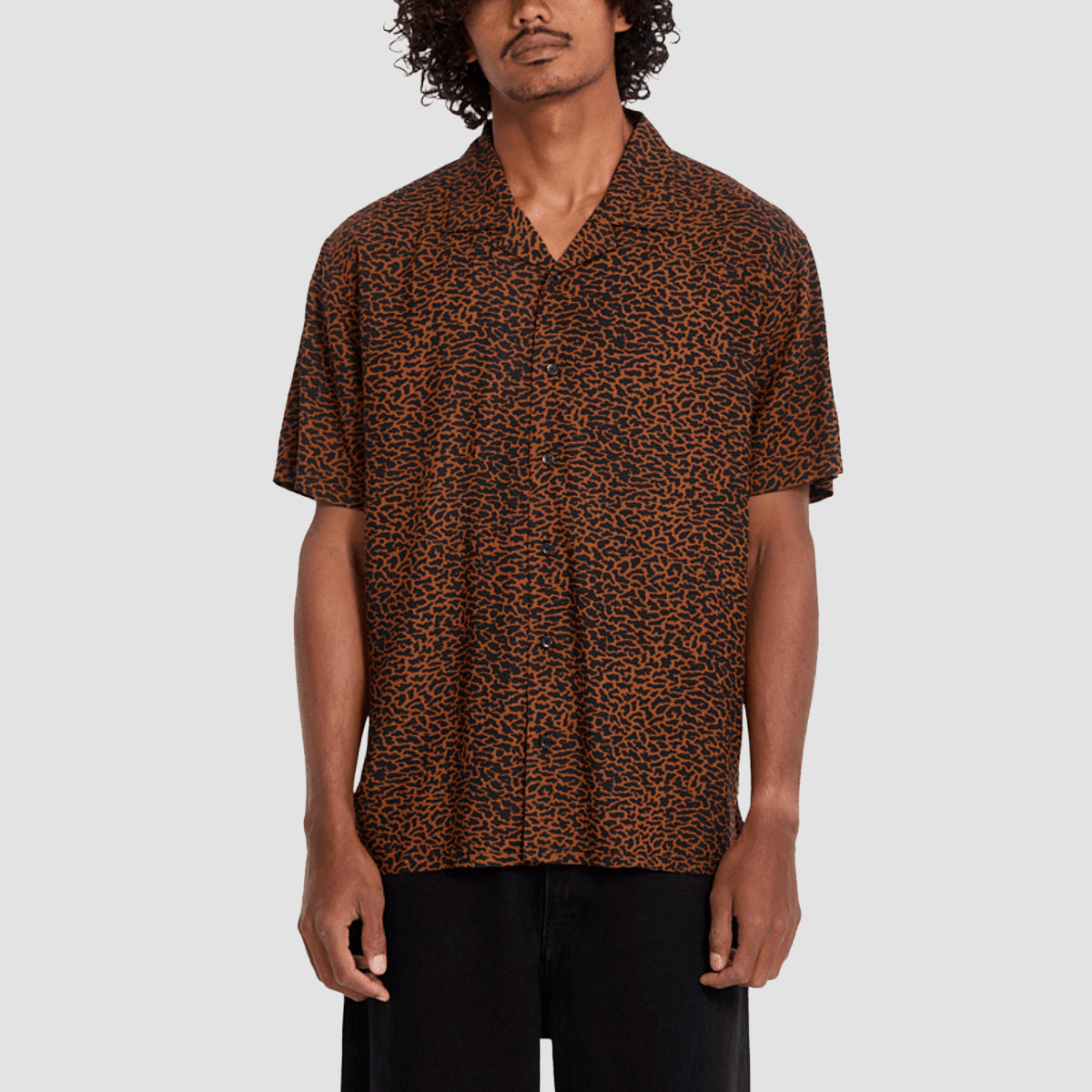 Volcom Utopias Print Short Sleeve Shirt Brown Horn