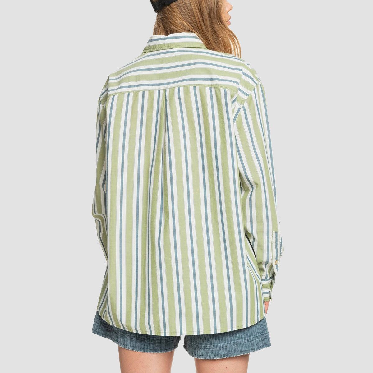Quiksilver Ride The Sun Longsleeve Shirt Calliste Green Boyfriend Stripe - Womens