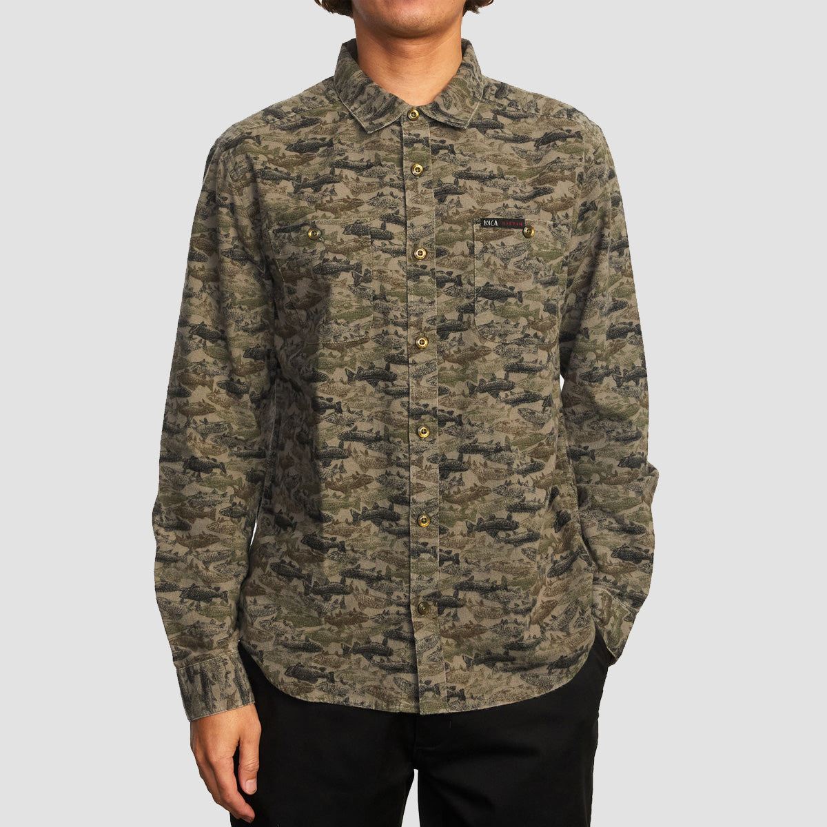 RVCA Ben Horton Fish Flannel Longsleeve Shirt Camo