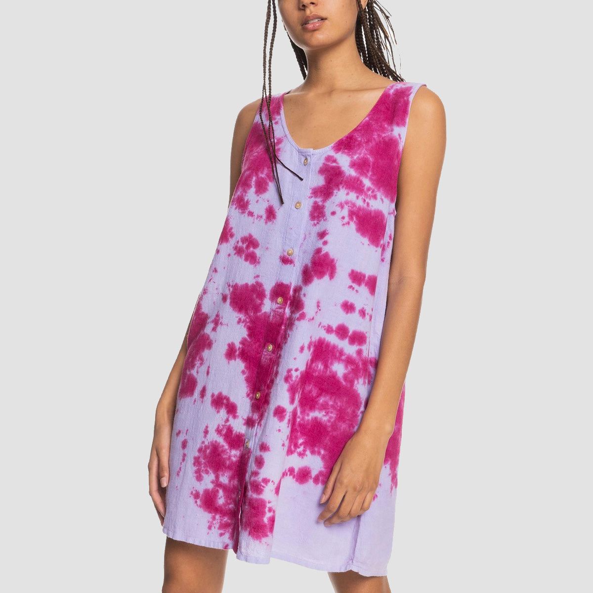 Quiksilver Summerside Linen Dress Tie Dye Pastel Lilac - Womens