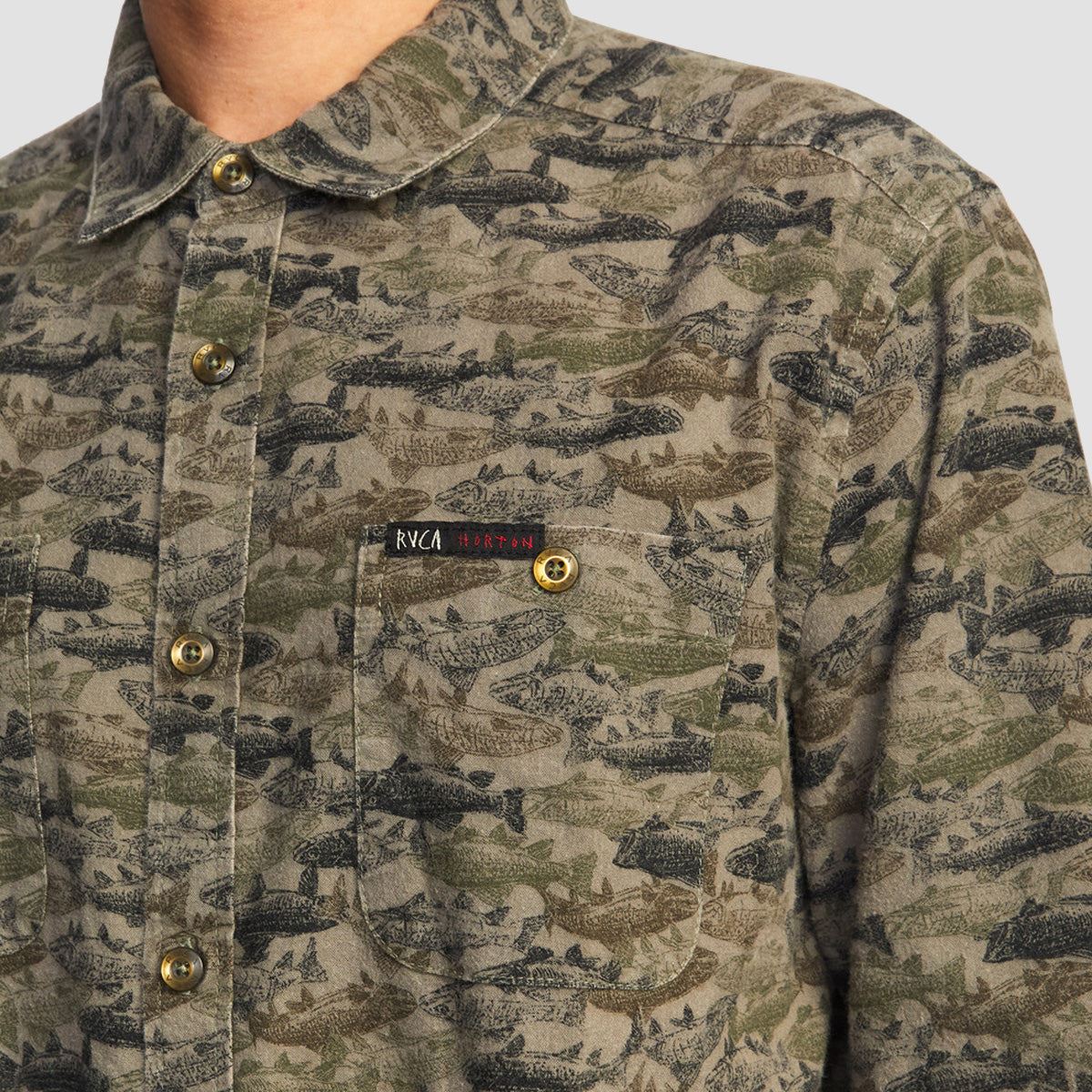 RVCA Ben Horton Fish Flannel Longsleeve Shirt Camo