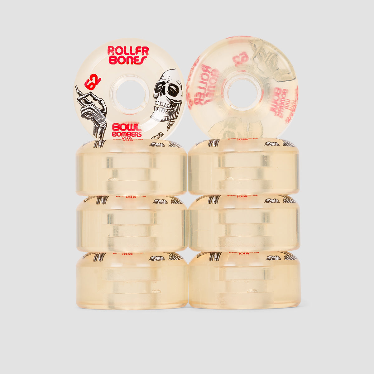 Rollerbones Bowl Bombers 101a Quad Wheels x8 Clear 62mm