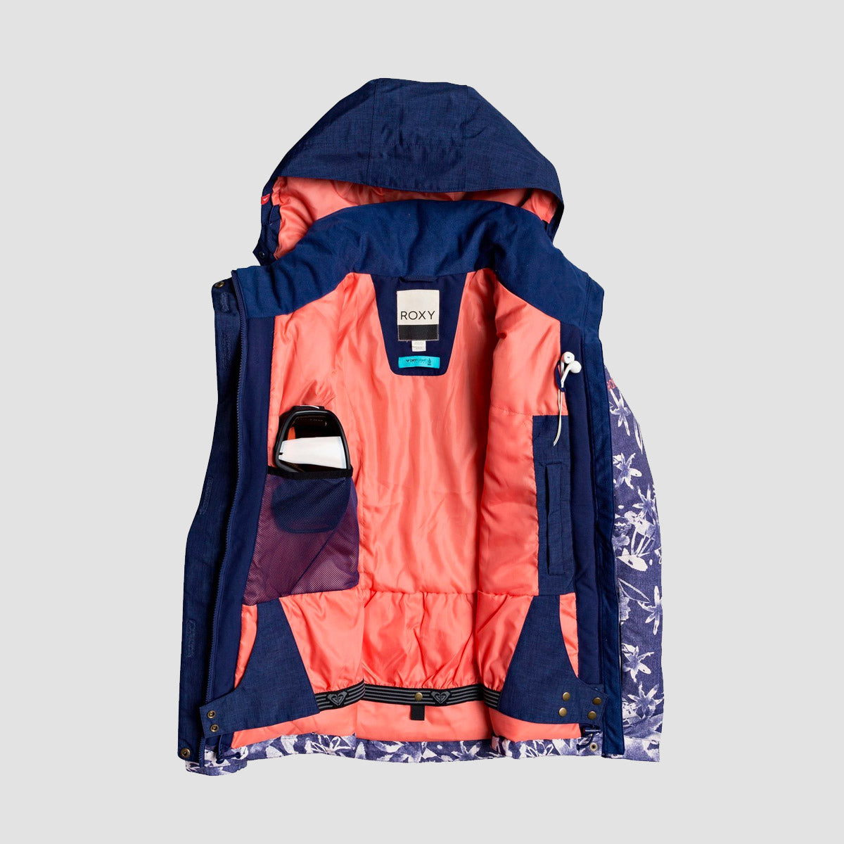 Roxy Jetty Block Snow Jacket Mid Denim Bleached Flowers - Womens