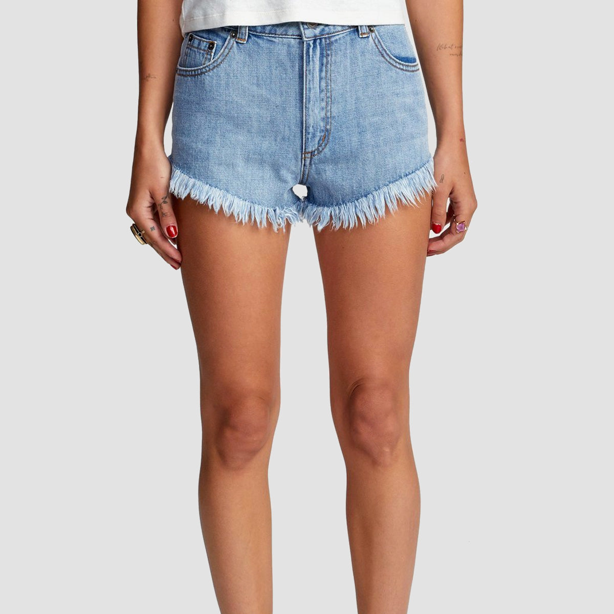 RVCA Elle Denim Shorts Chalk Blue - Womens