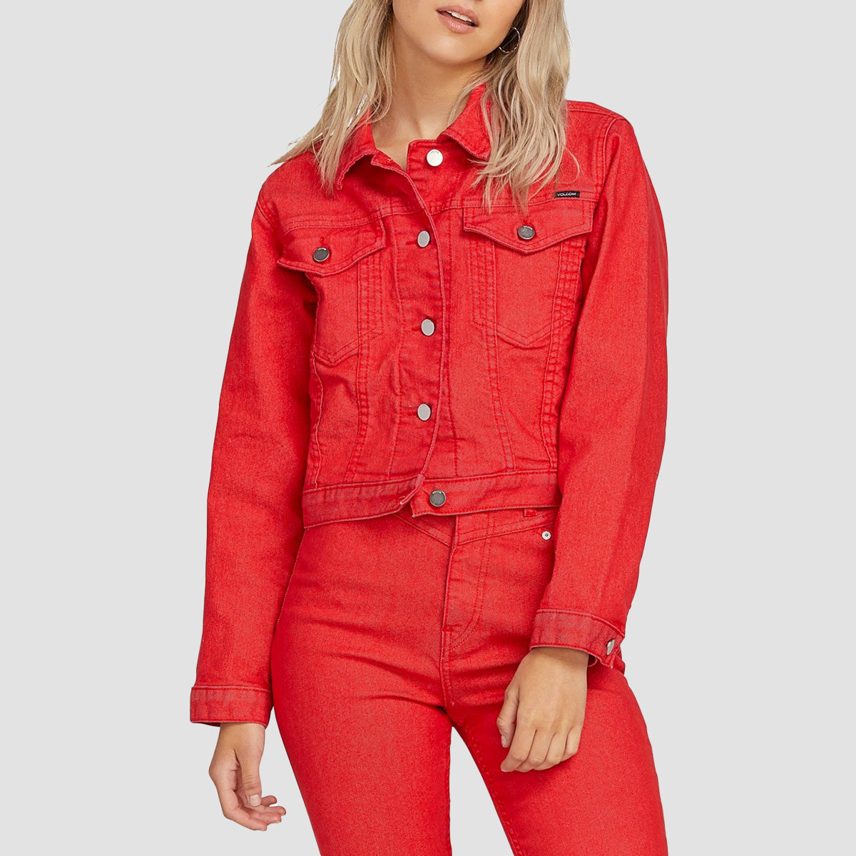 Volcom Georgia May Jagger Shrunken Denim Jacket Red - Womens
