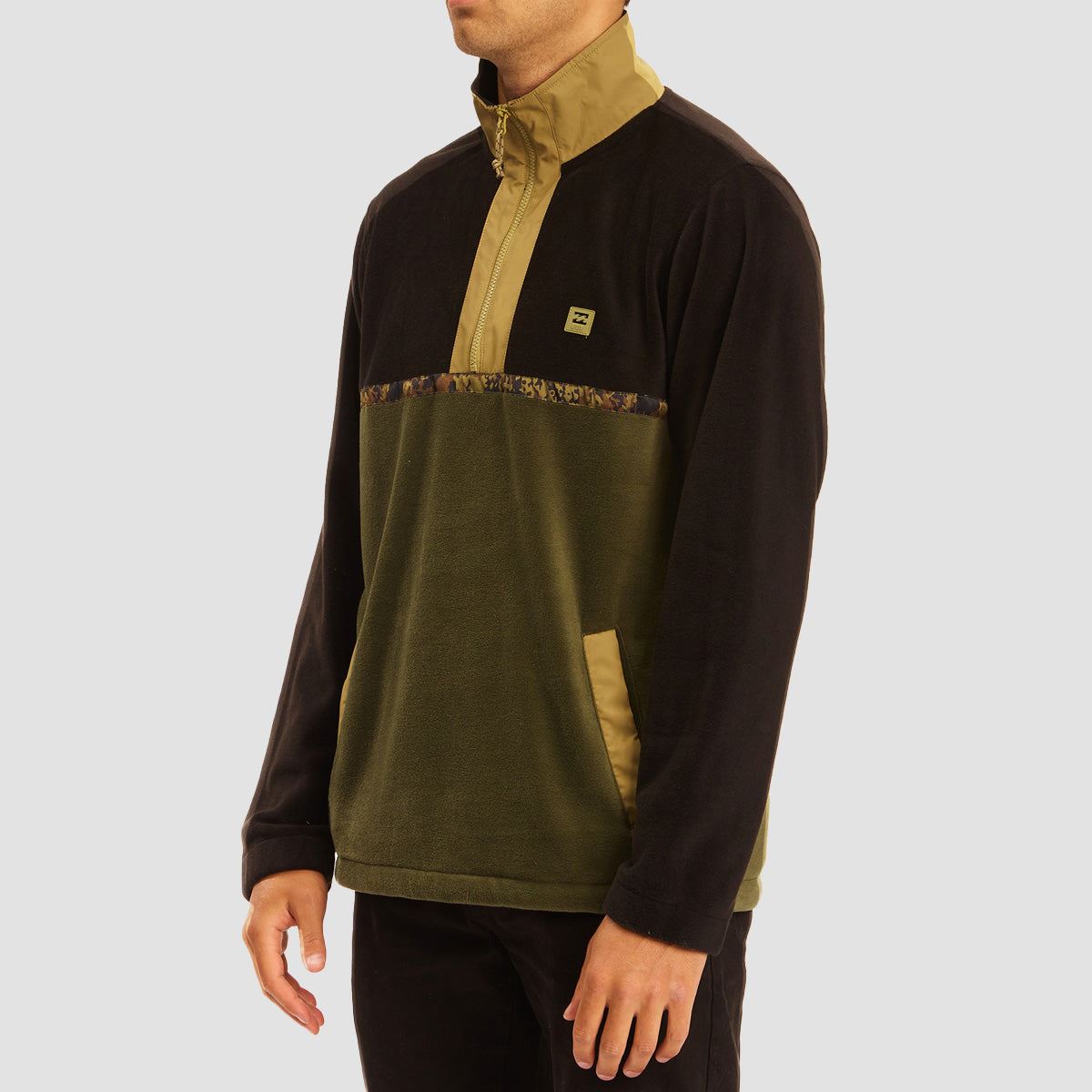 Billabong Boundary Half Zip Mock Neck Lite Fleece Dark Olive