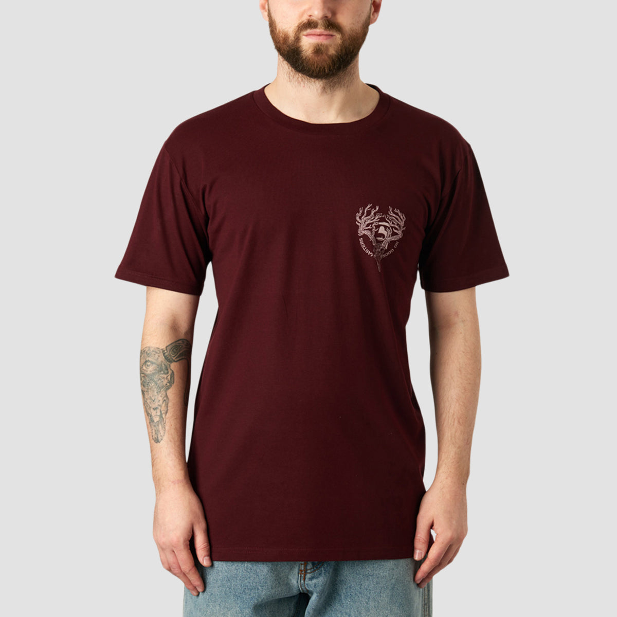 Heathen Ceronnous Mono T-Shirt Burgundy