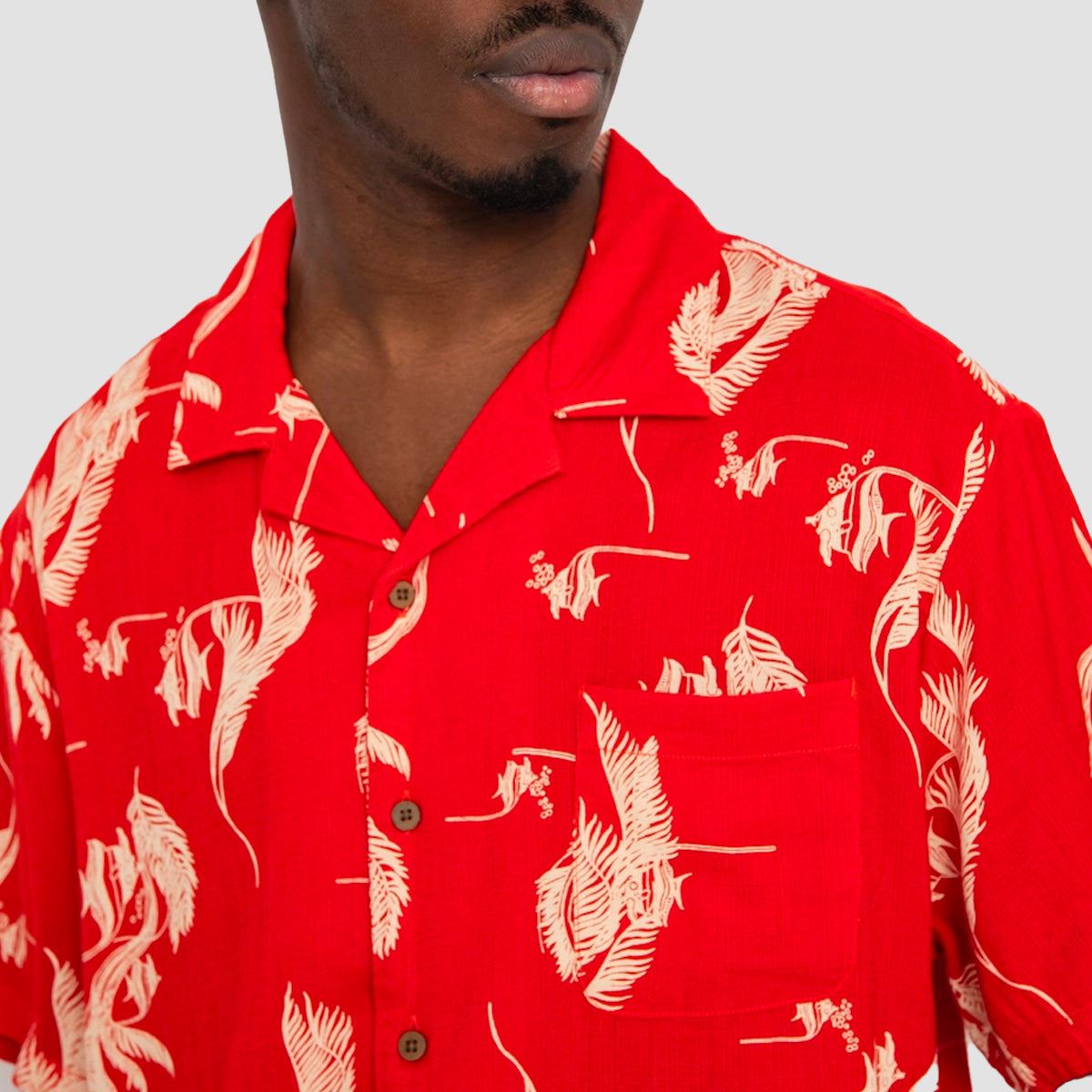 Brixton Bunker Slub Short Sleeve Shirt Aloha Red/White/Coconut