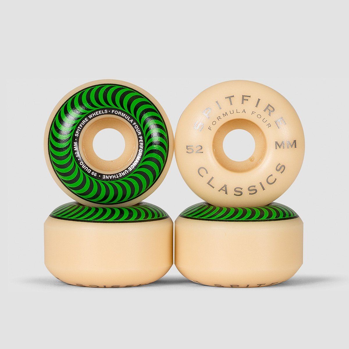 Spitfire Formula Four Classic 99DU Skateboard Wheels Natural/Green 52mm