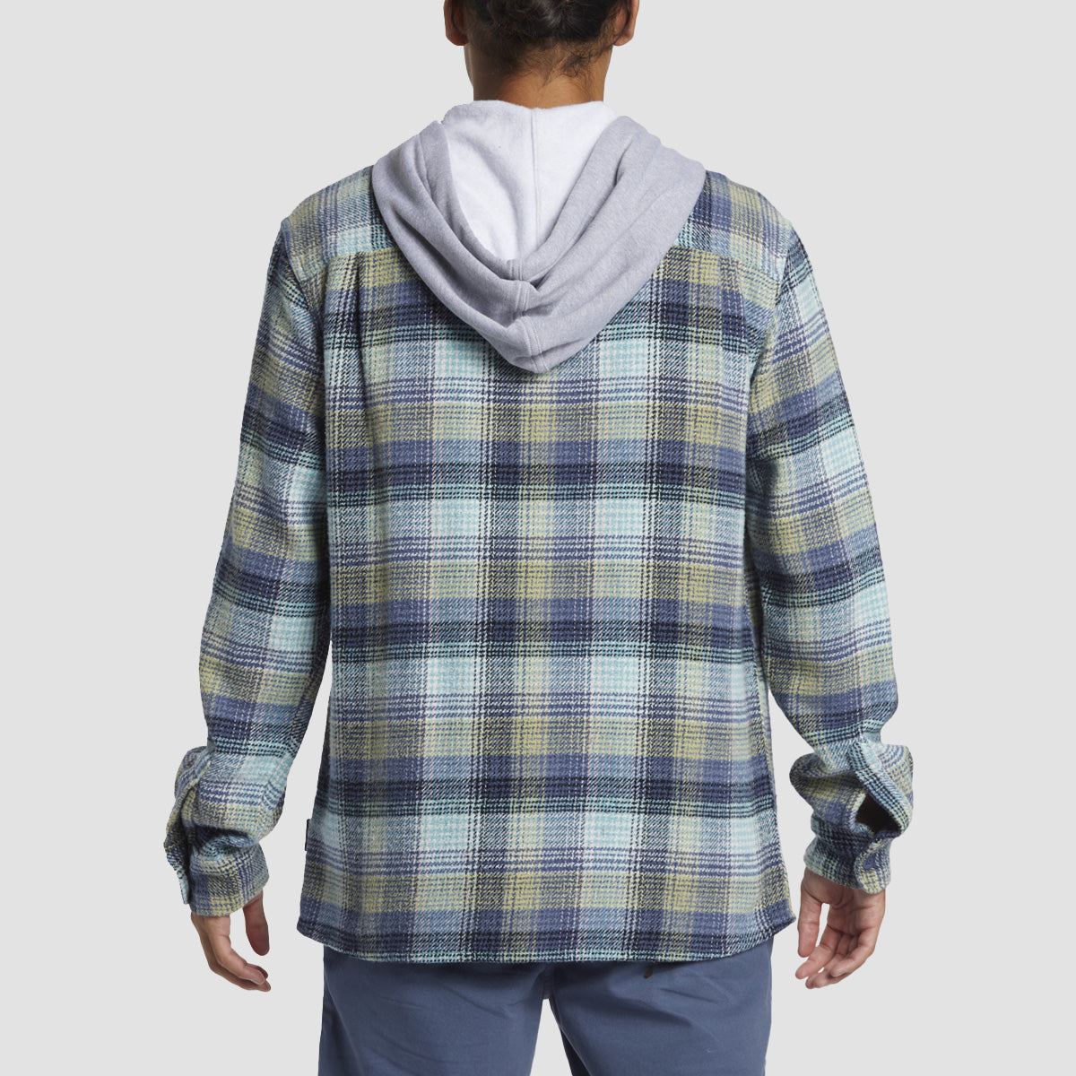 Quiksilver Sandbar Hooded Flannel Shirt Vintage Blue