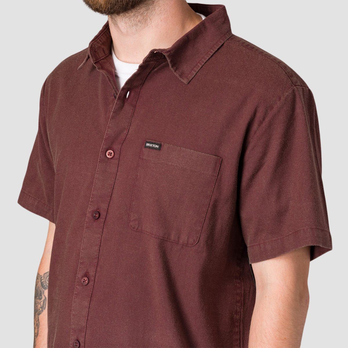 Brixton Charter Oxford Short Sleeve Woven Shirt Wine Sun Wash