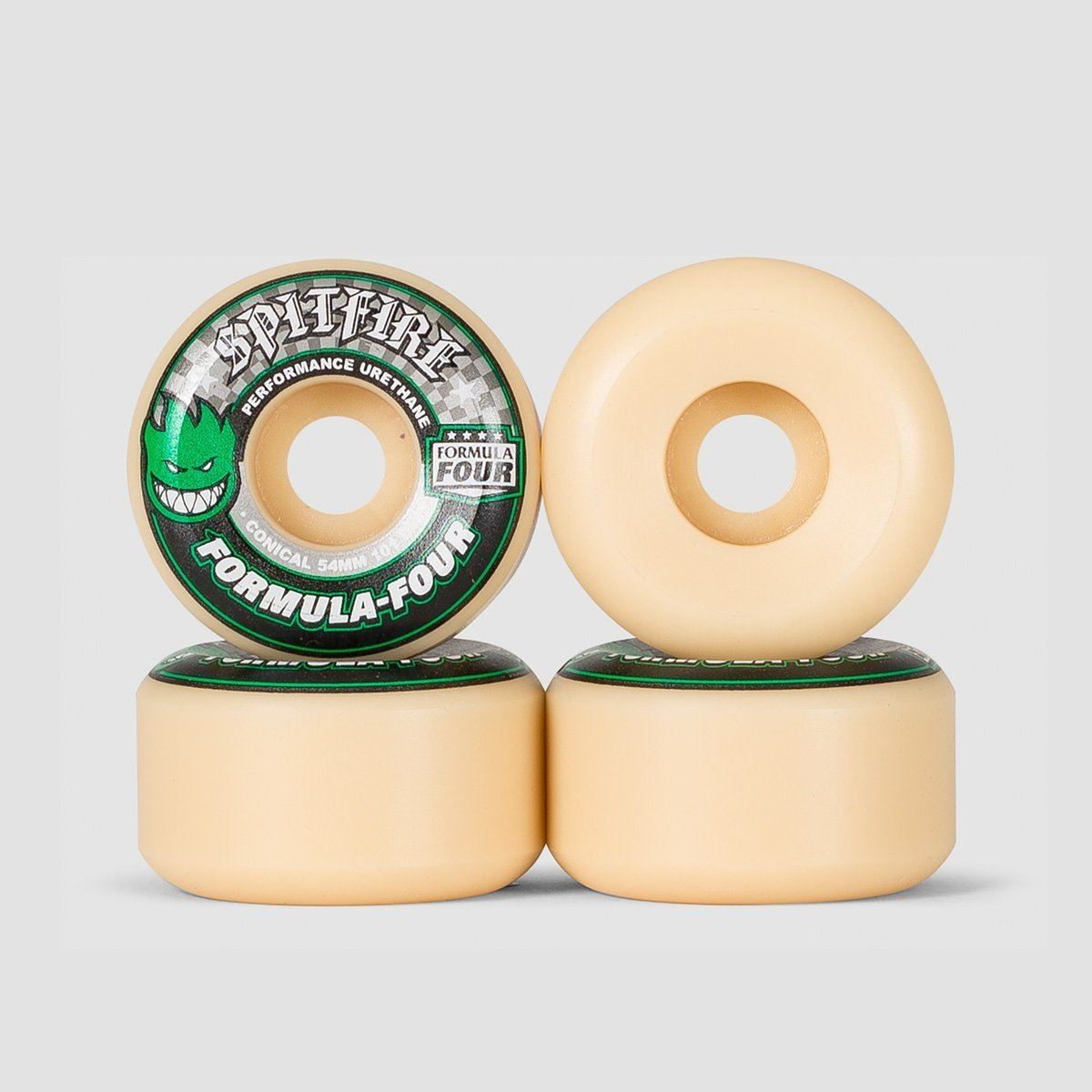 Spitfire Formula Four Conical 101du Skateboard Wheels Natural/Green 54mm