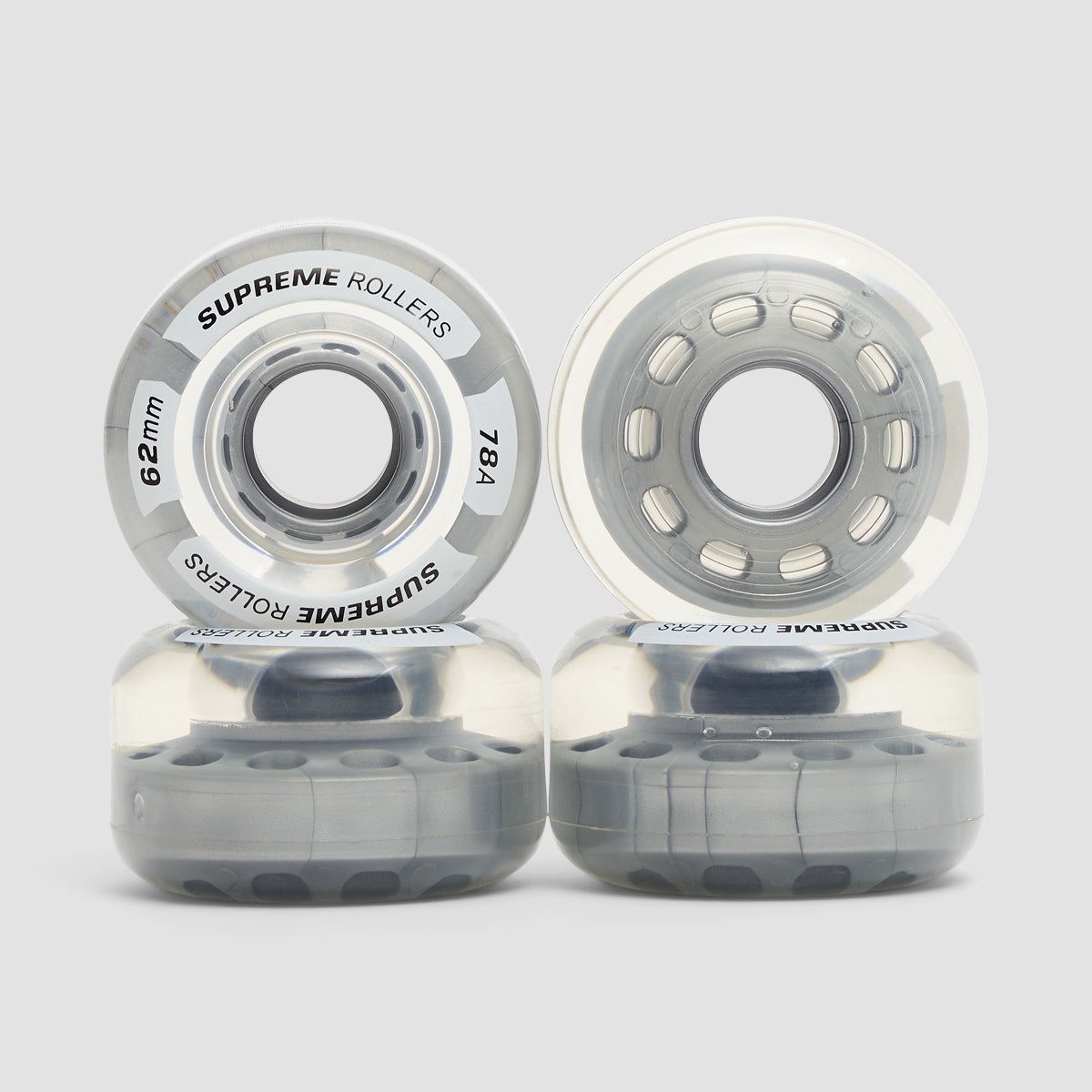 Supreme 78A Rollers Quad Wheels x4 Clear 62mm