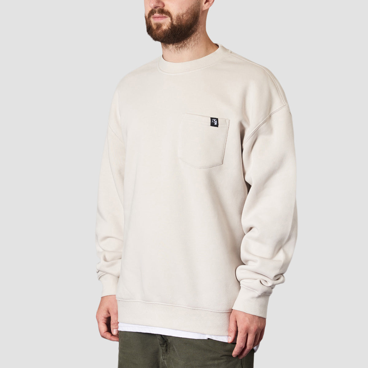 Heathen Wolf Flow Relaxed Fit Pocket Crew Sweat Bone