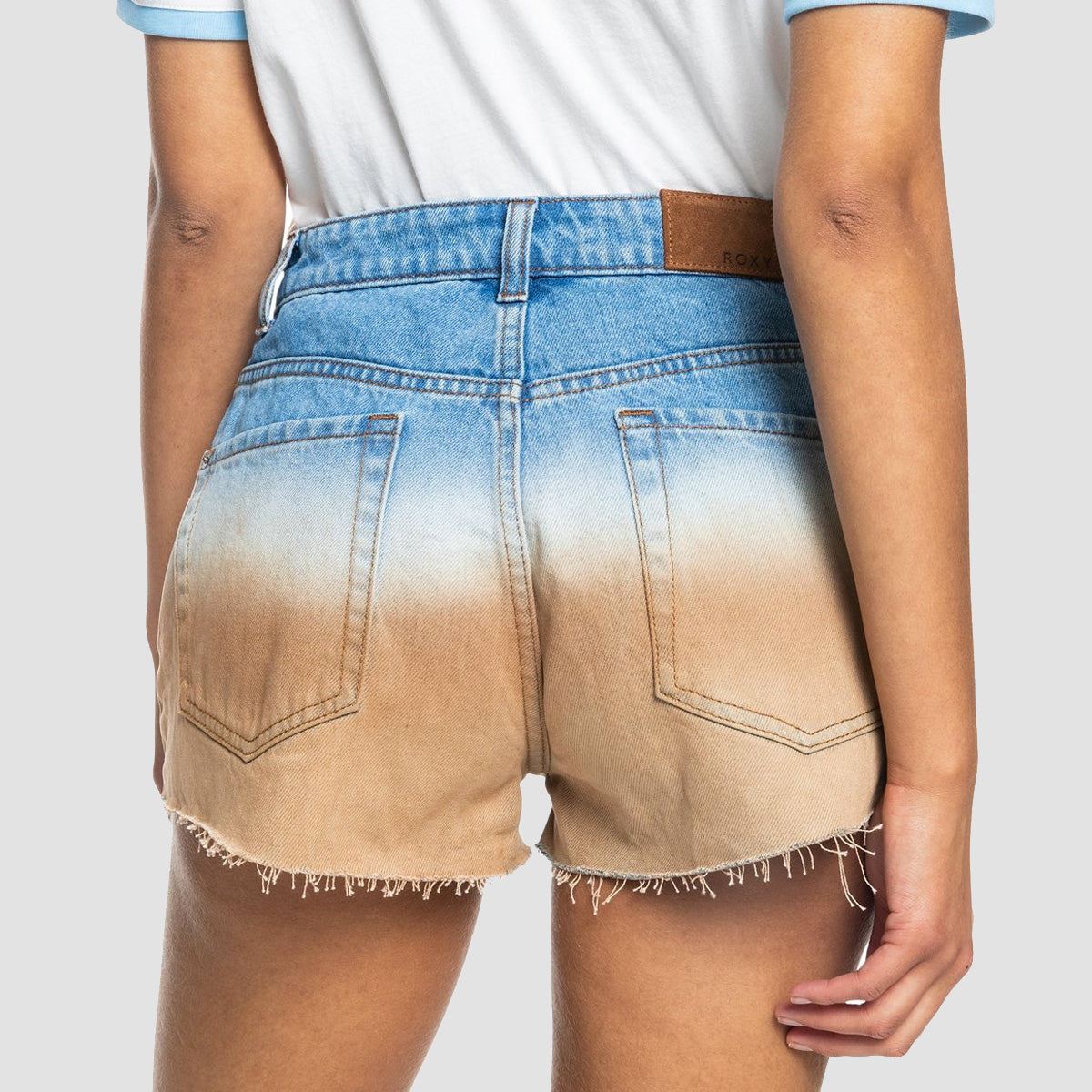 Roxy Call Me Now Denim Shorts Cool Blue Toast Denim Degreade - Womens