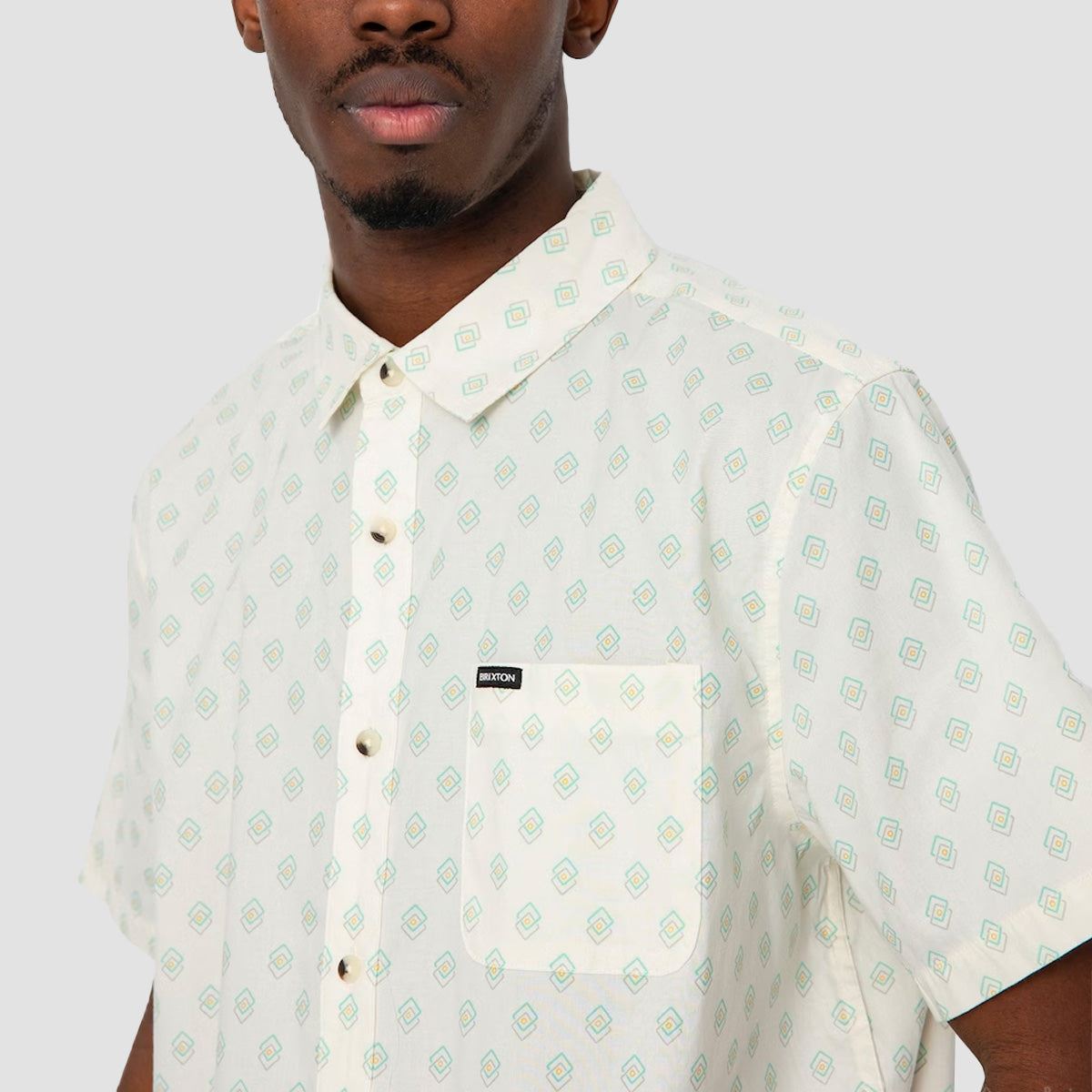 Brixton Charter Print Short Sleeve Shirt Off White/Jade Geo