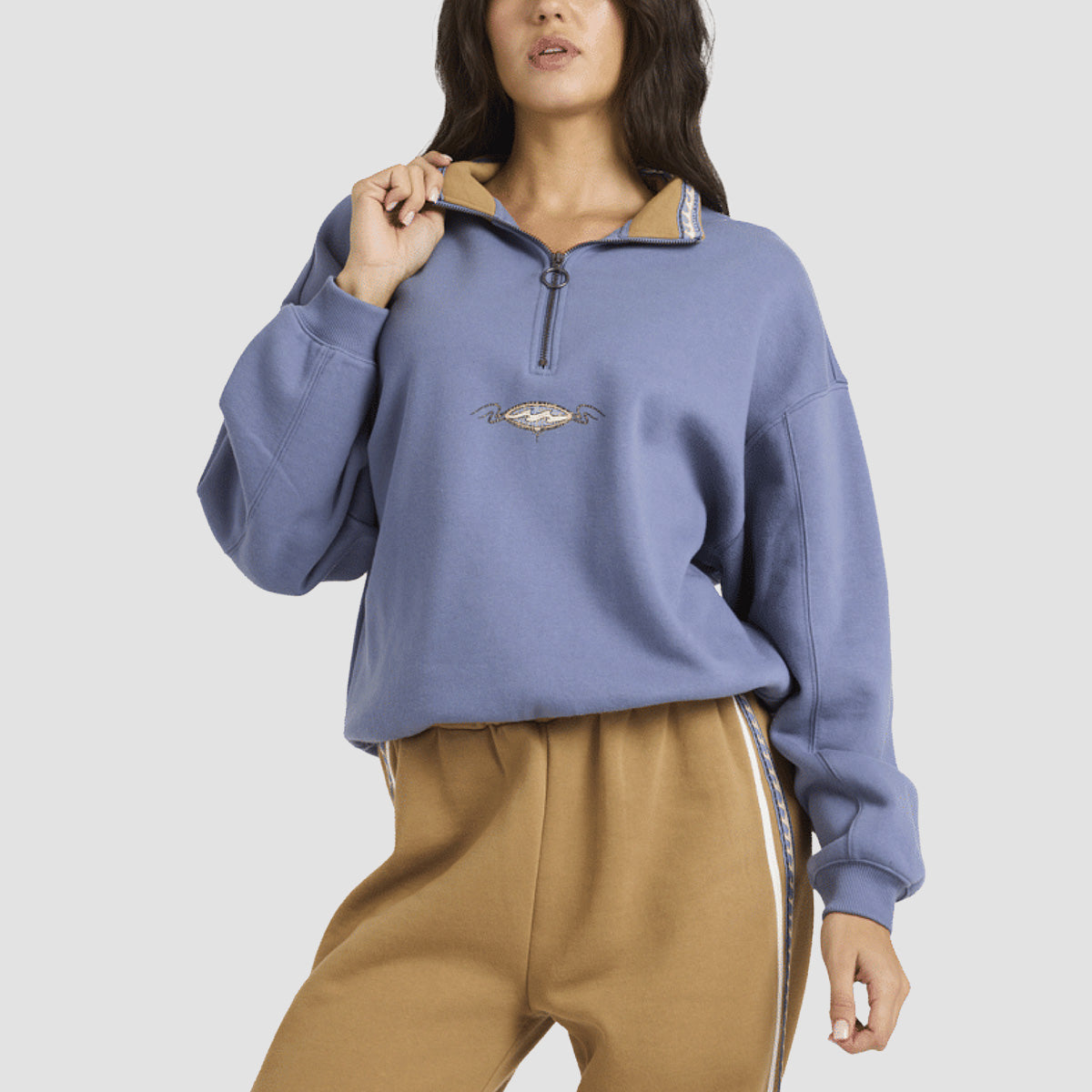 Billabong Wave Break Half Zip Sweatshirt Stone Blue - Womens