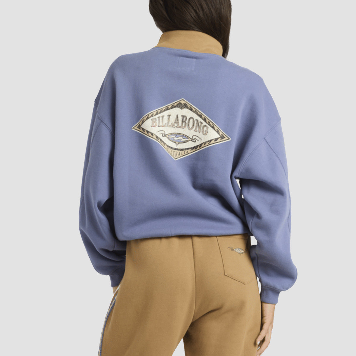 Billabong Wave Break Half Zip Sweatshirt Stone Blue - Womens