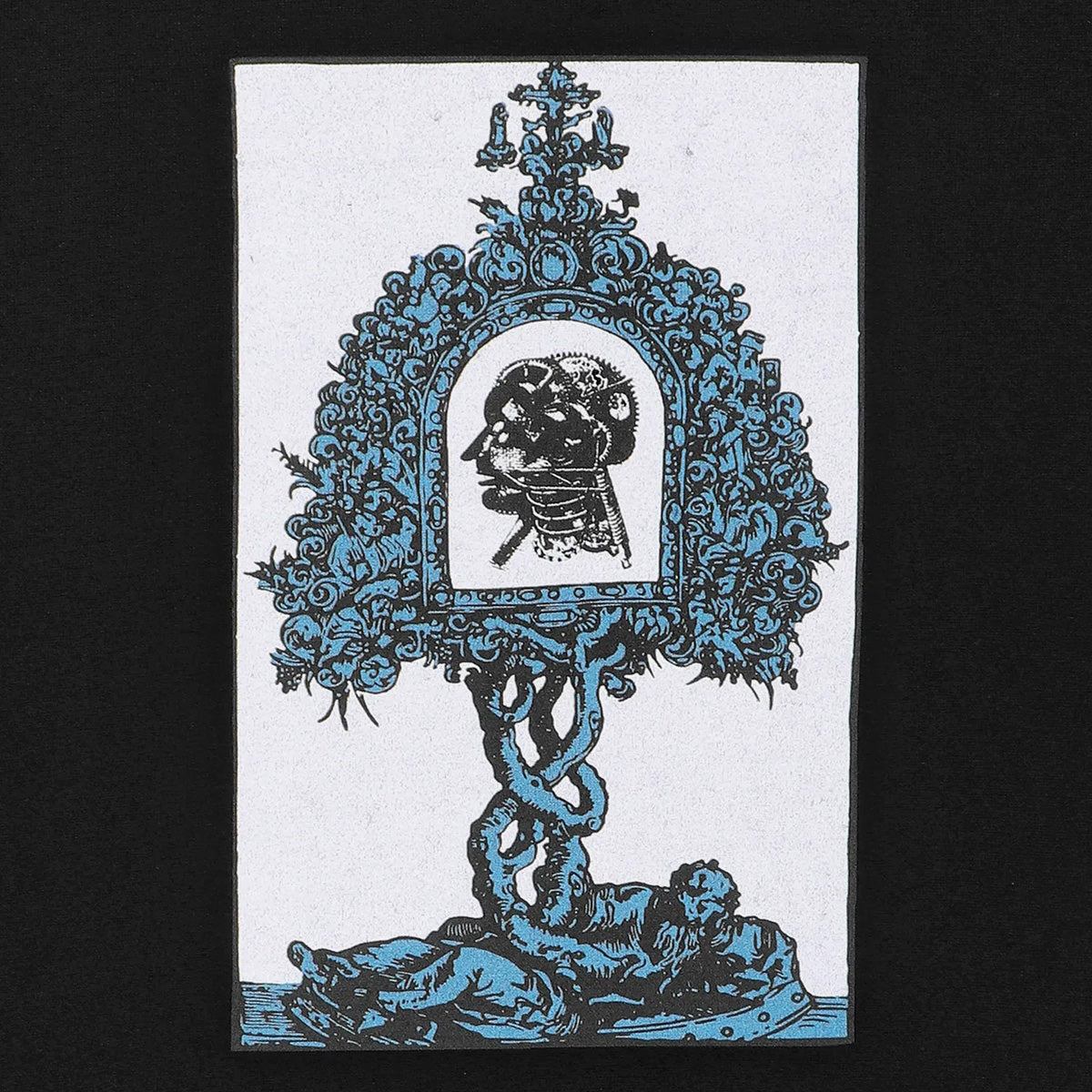 Blue Flowers Brain Tree Crew Sweatshirt Black